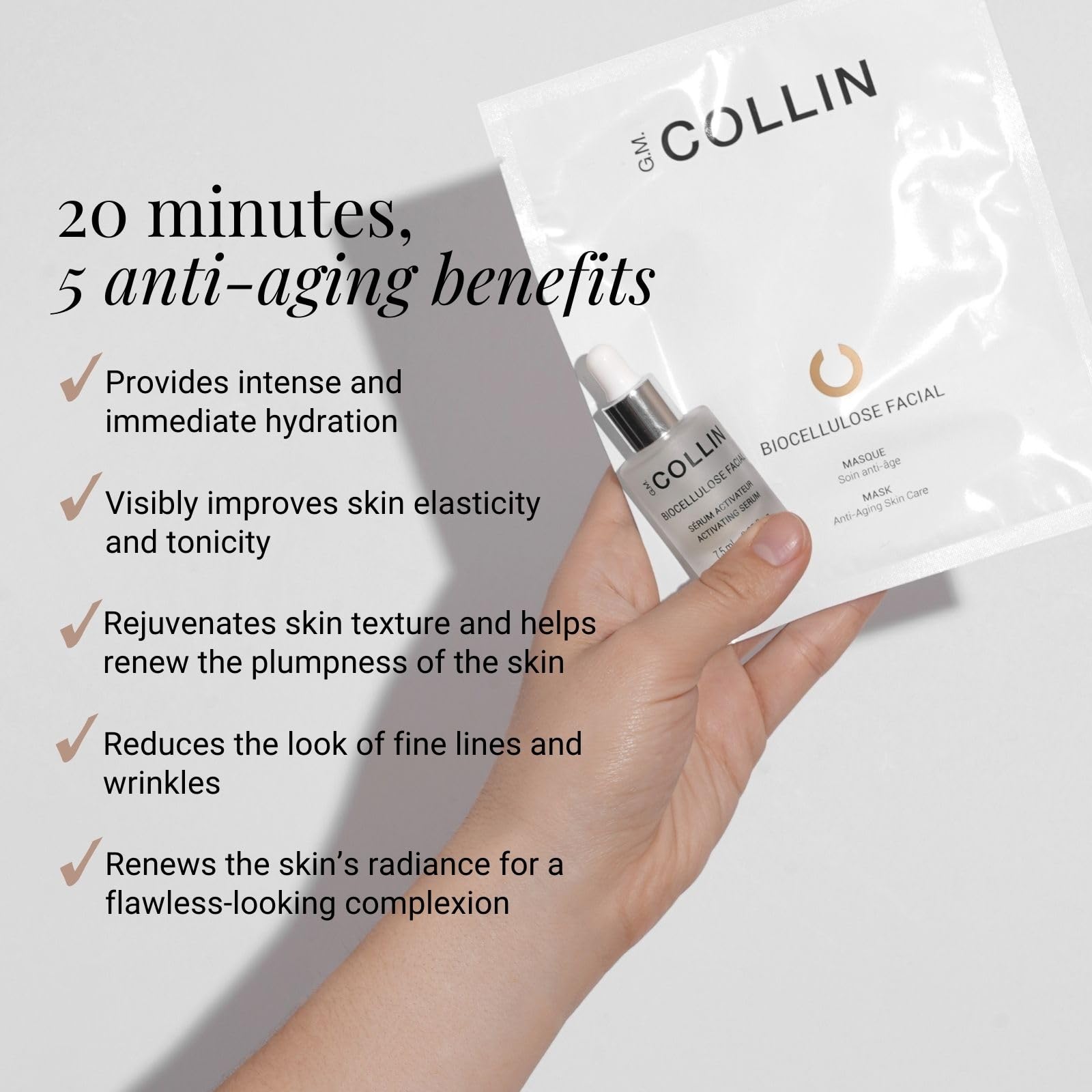 G.M. COLLIN Biocellulose Facial Mask | Hydrating Sheet Mask | Deep Moisture for a Plump, Youthful Look and Anti-Aging Benefits