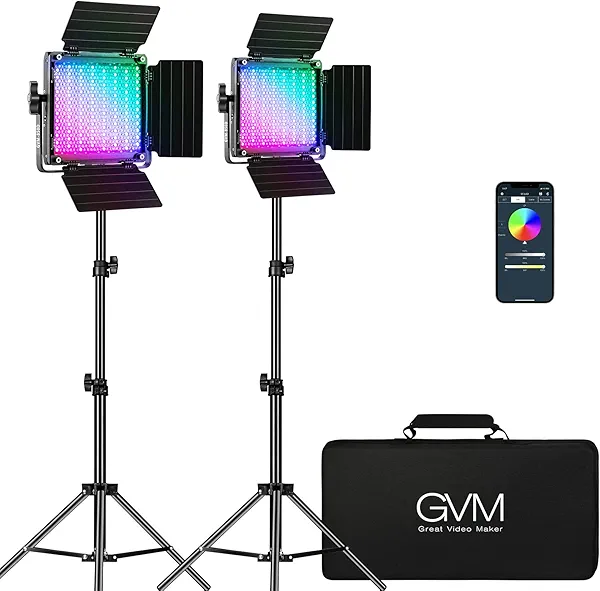 GVM RGB Video Lighting, Bi-Color Led Video Light Kit with APP Control, 2 Packs 850D Photography Lighting Kit CRI 97+ for Web Conference, YouTube, Gaming, Zoom, Aluminum Alloy Shell