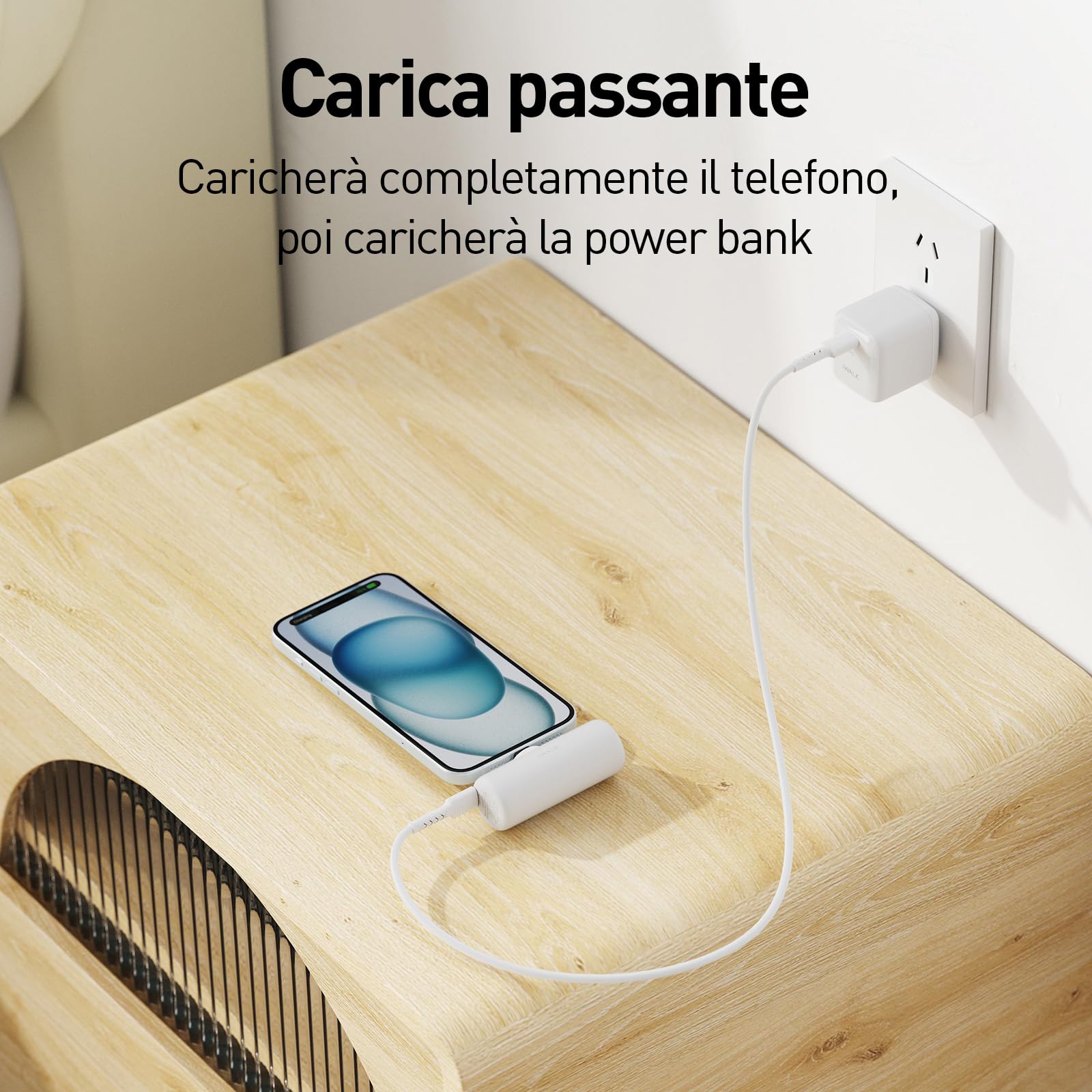 iWALK Power Bank Mini 4500mAh Caricabatterie Portatile Piccolo USB-C Integrato,Power Bank Leggero e Ricarica Rapida Compatibile con iPhone 16/16 Pro Max, Samsung S24, Cellulari Android, iPad Pro/Air