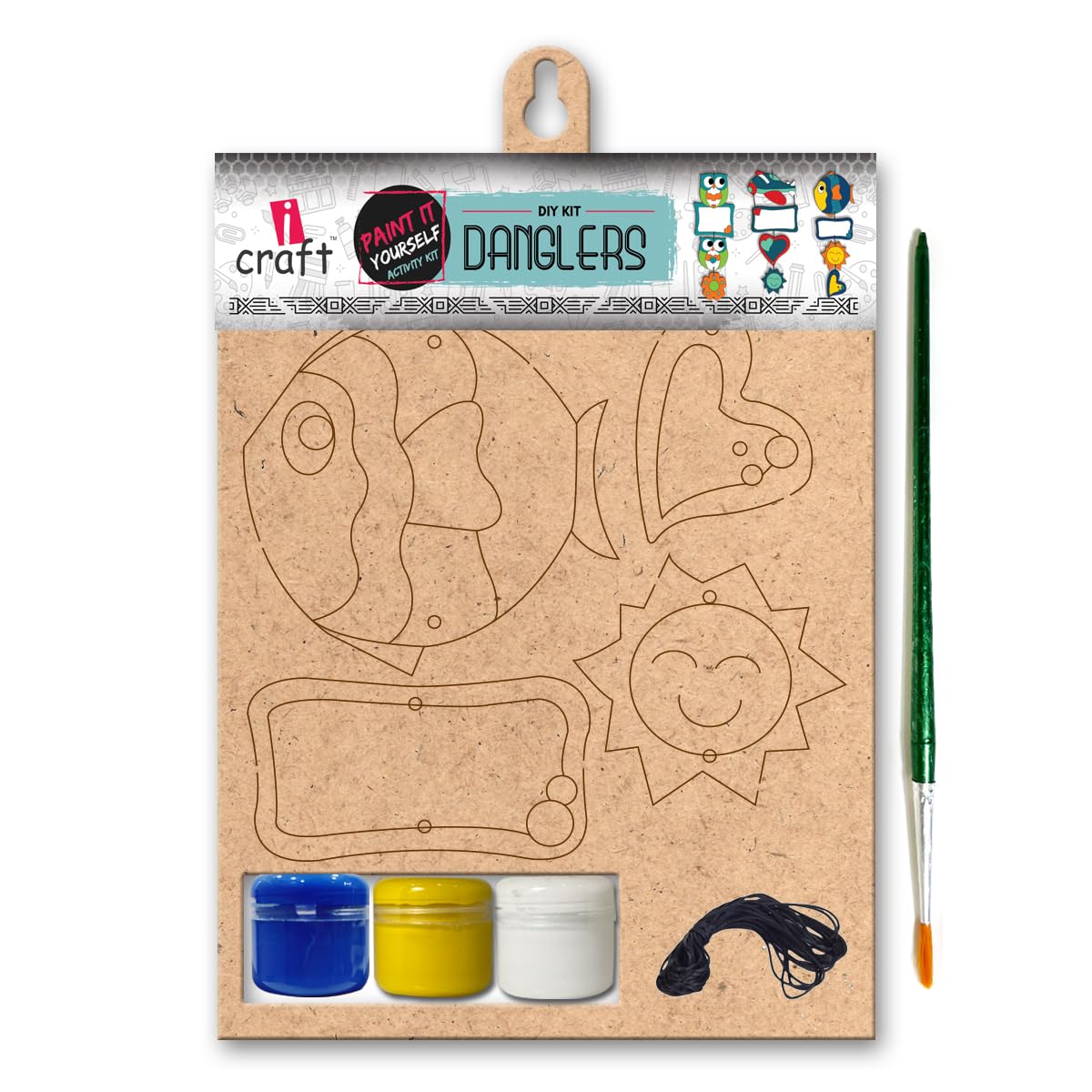 iCraft DIY Art and Craft Danglers Making Kit, 3 Chalk Paints 10ml Each, Thread Set, Round Brush Set, Paint It Yourself Activity Kit for Ages 3+ (758)