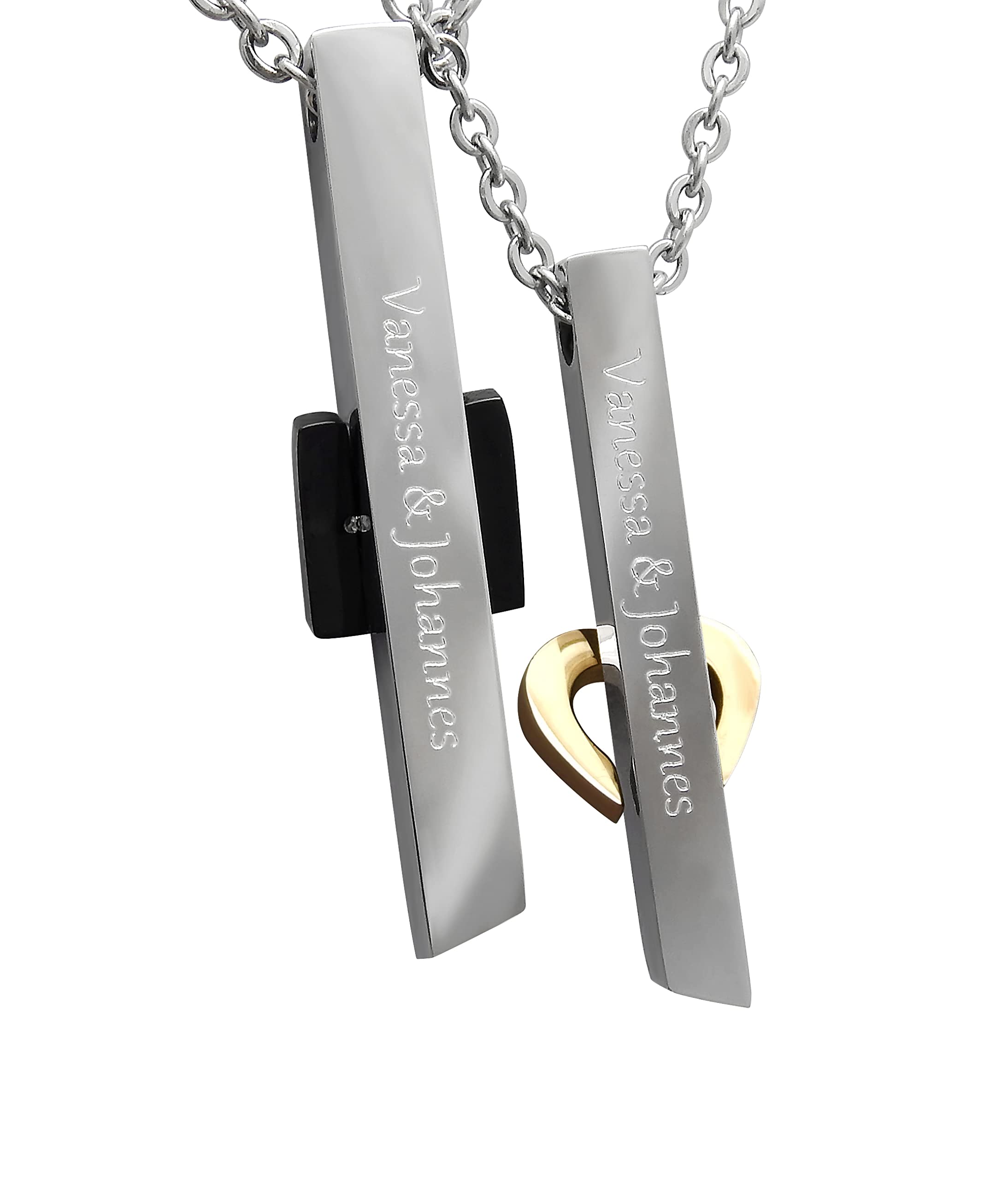 Personalisierte Kette mit Gravur Edelstahl 50 cm mit Anhänger "Forever Love" Stab in silber schwarz gold - Personalisierte Halskette für Frauen Männer - Personalisierter Schmuck Damen Herren