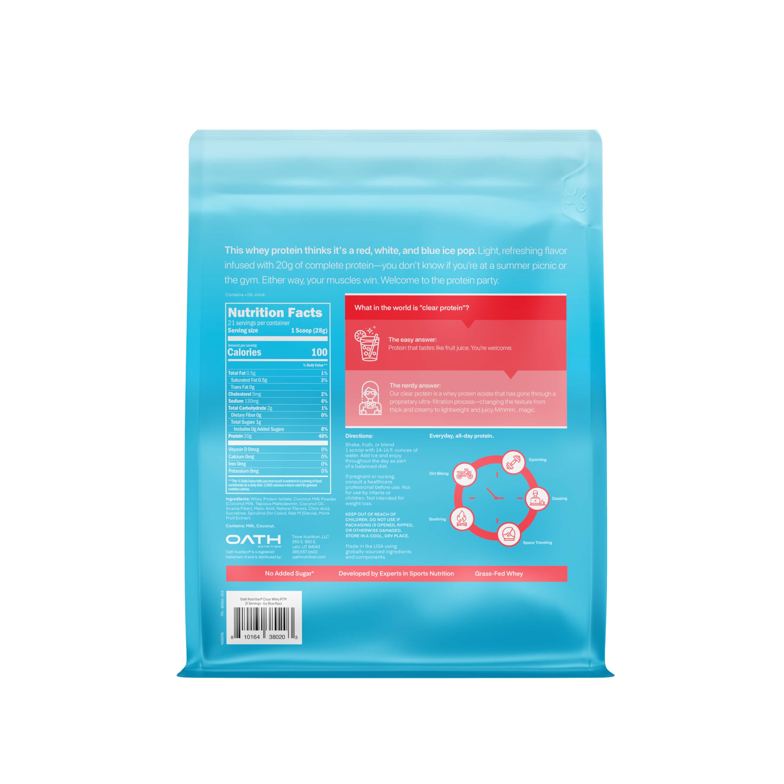 Oath Nutrition Clear Whey Isolate Protein Powder, ICY Blue Razz, 20g Complete Protein per Serving, No Added Sugar, Grass-Fed, 21 Servings — Amazon image 2
