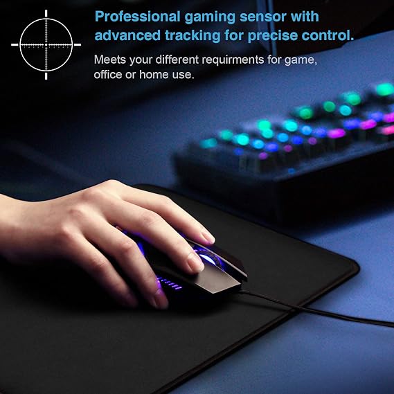 TECKNET Wired Gaming Mouse - 8000 DPI with 6 Adjustable Levels,6 Programmable Buttons & 6 Chroma RGB Backlit,Ergonomic Mice for PC/Mac/Laptop - Blue