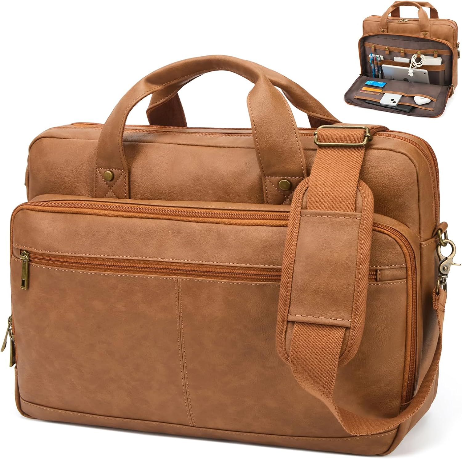 Briefcase for Men Leather Laptop Bag 16 Inch Messenger Bag Vintage Crossbody Laptop Computer Bag for Business,Work,Travel