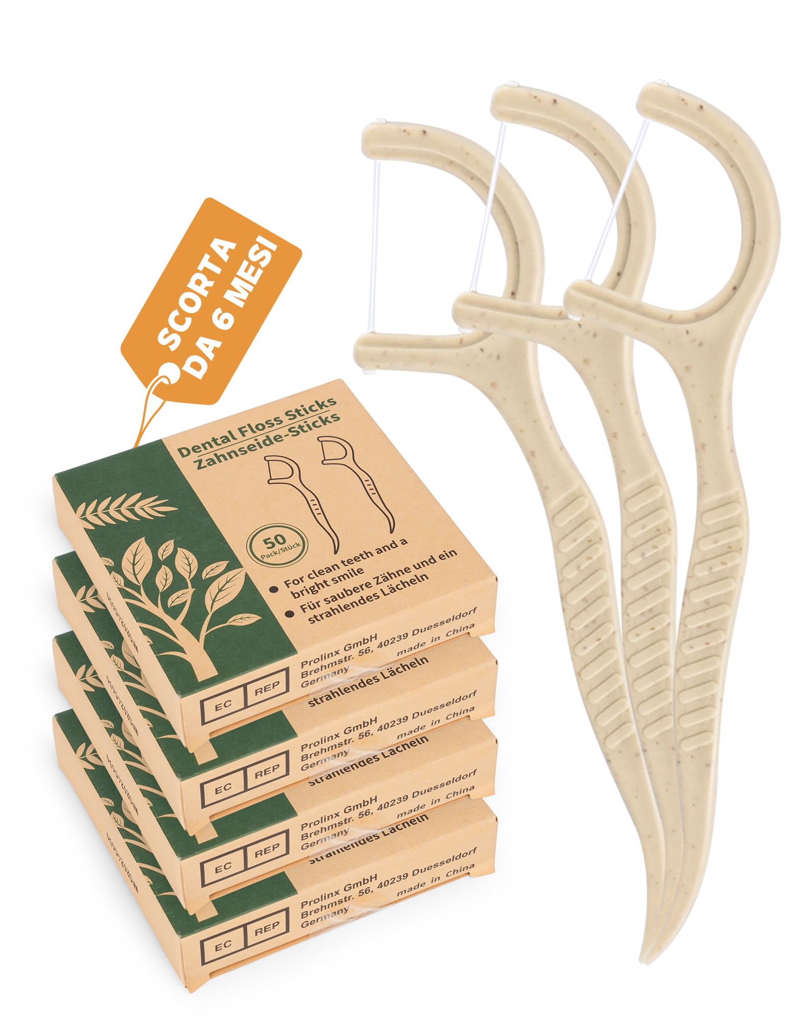 200x filo interdentale ecologico archetti filo interdentale senza plastica forcelle interdentali biologico Bastoncini filo interdentale in Mais e paglia naturale dental floss picks (4x50)