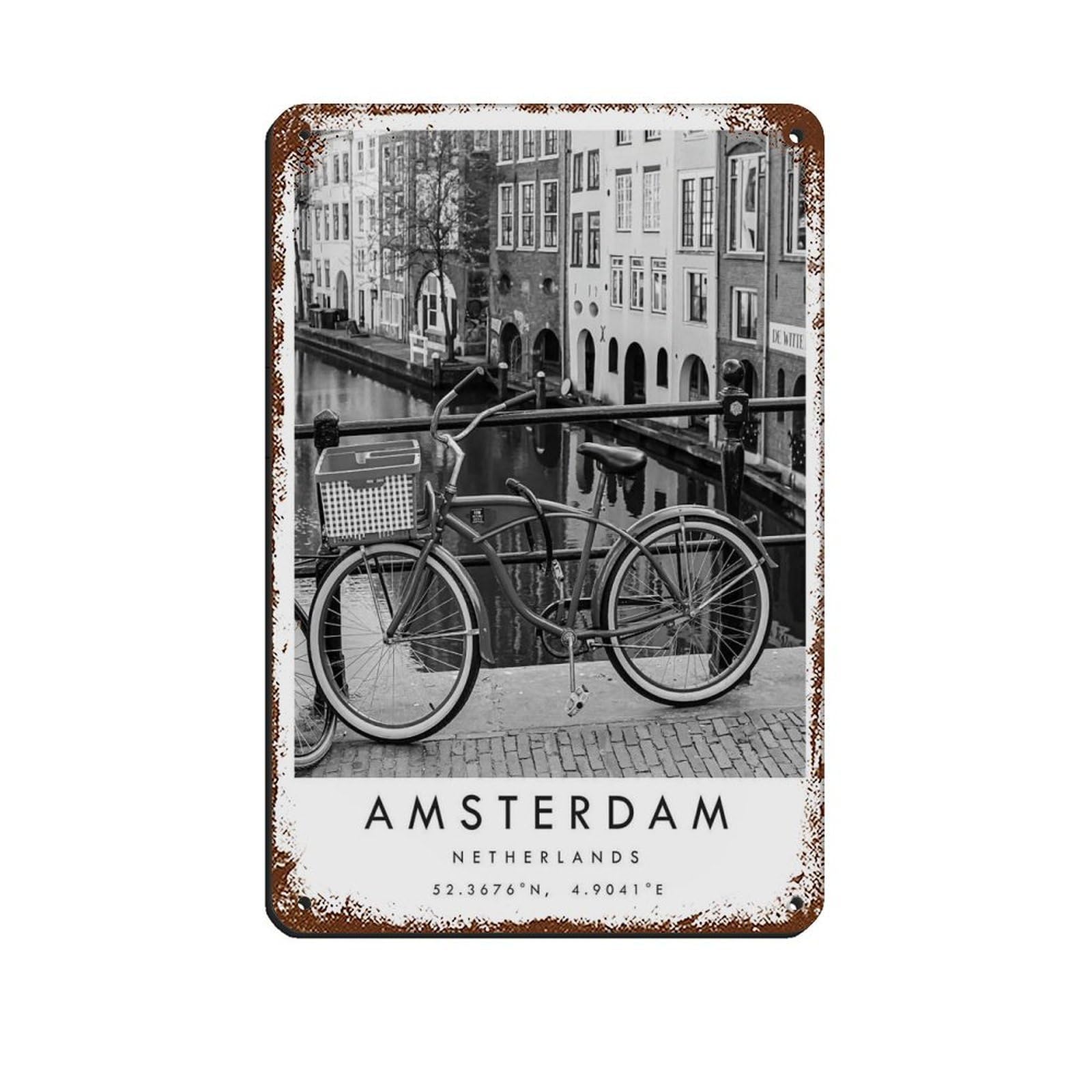 Amsterdam Travel, Netherlands Poster (6) Retro Poster Metal Tin Sign Chic Art Retro Iron Painting Bar People Cave Cafe Family Garage Poster Wall Decoration 8x12inch(20x30cm)