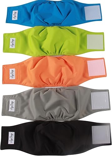 JoyDaog - Pañales reutilizables para cachorros varones, paquete de 5, lavables, bandas reutilizables para el vientre, para perros
