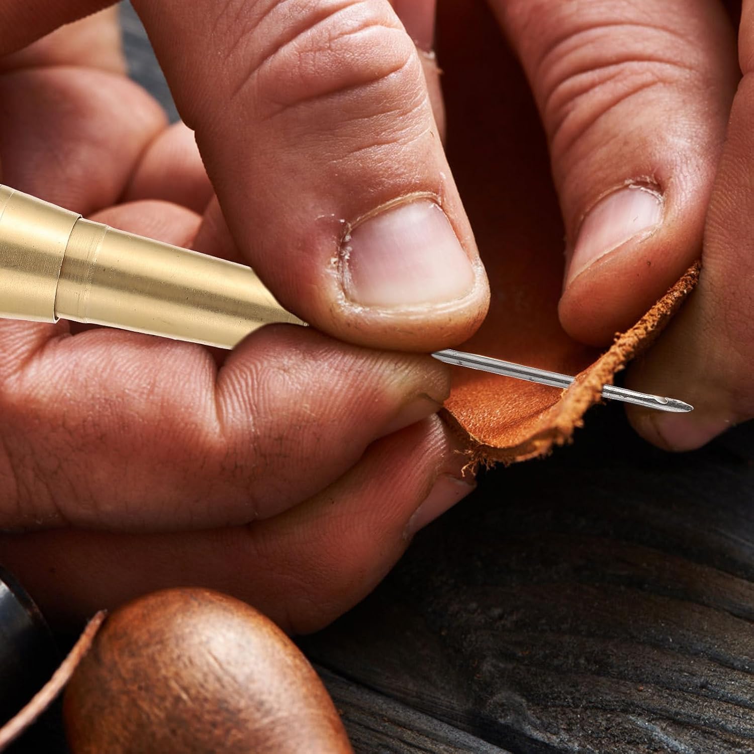 GARIOUANS Leather Repair Awl Set with Copper Handle and Steel Needles, 2pcs Small Sewing Awls for Shoe Sole and Leather Craft, DIY Shoe Repair Tools with Crochet Hooks and Leatherworkers