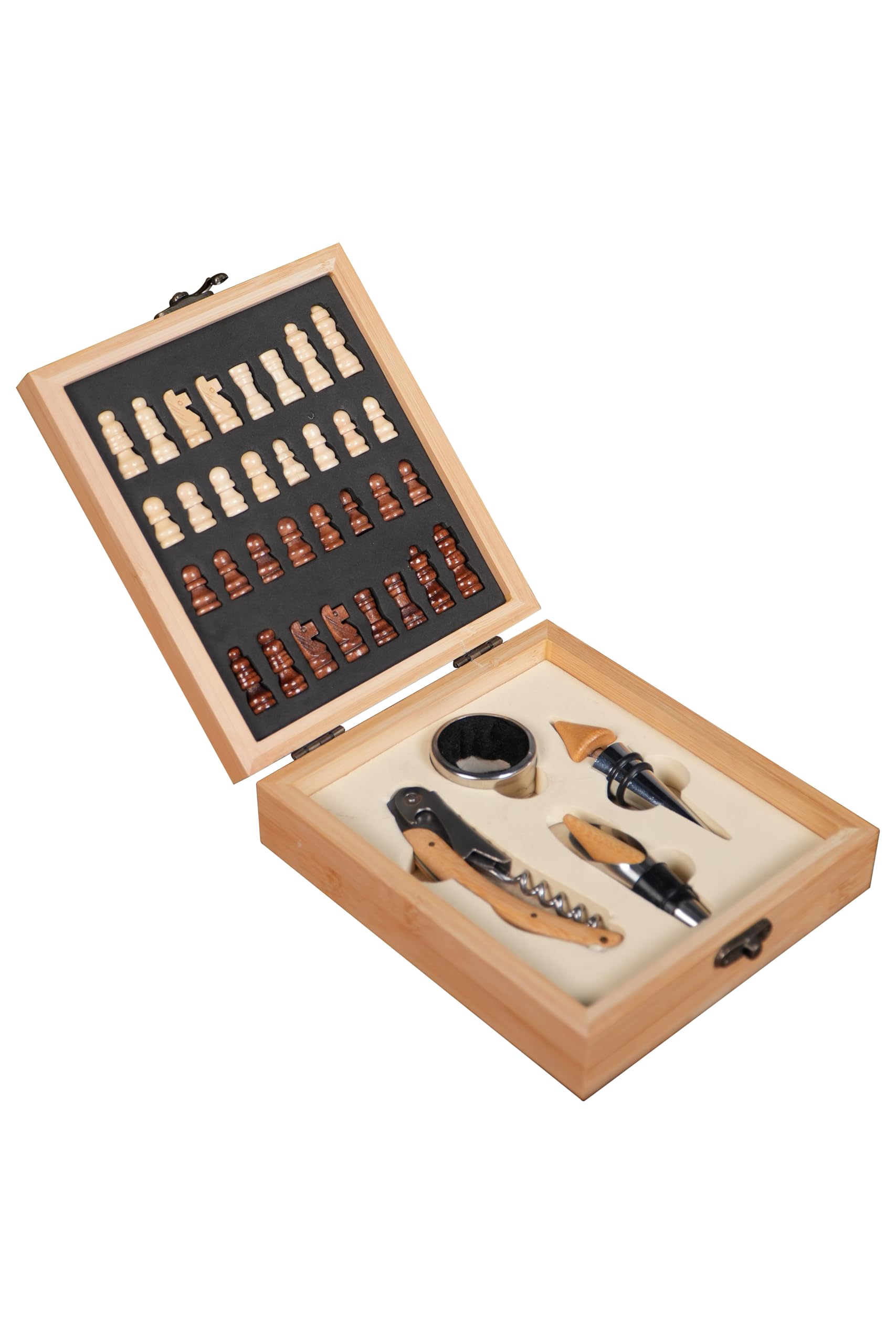 Boardroom Bamboo Chess & Wine Gift Set – Luxury Wooden Box with Chess Board, 4-Piece Wine Opener Tool Kit, Elegant Bar Accessories for Wine Lovers, Entertaining & Unique Gifting-image-15