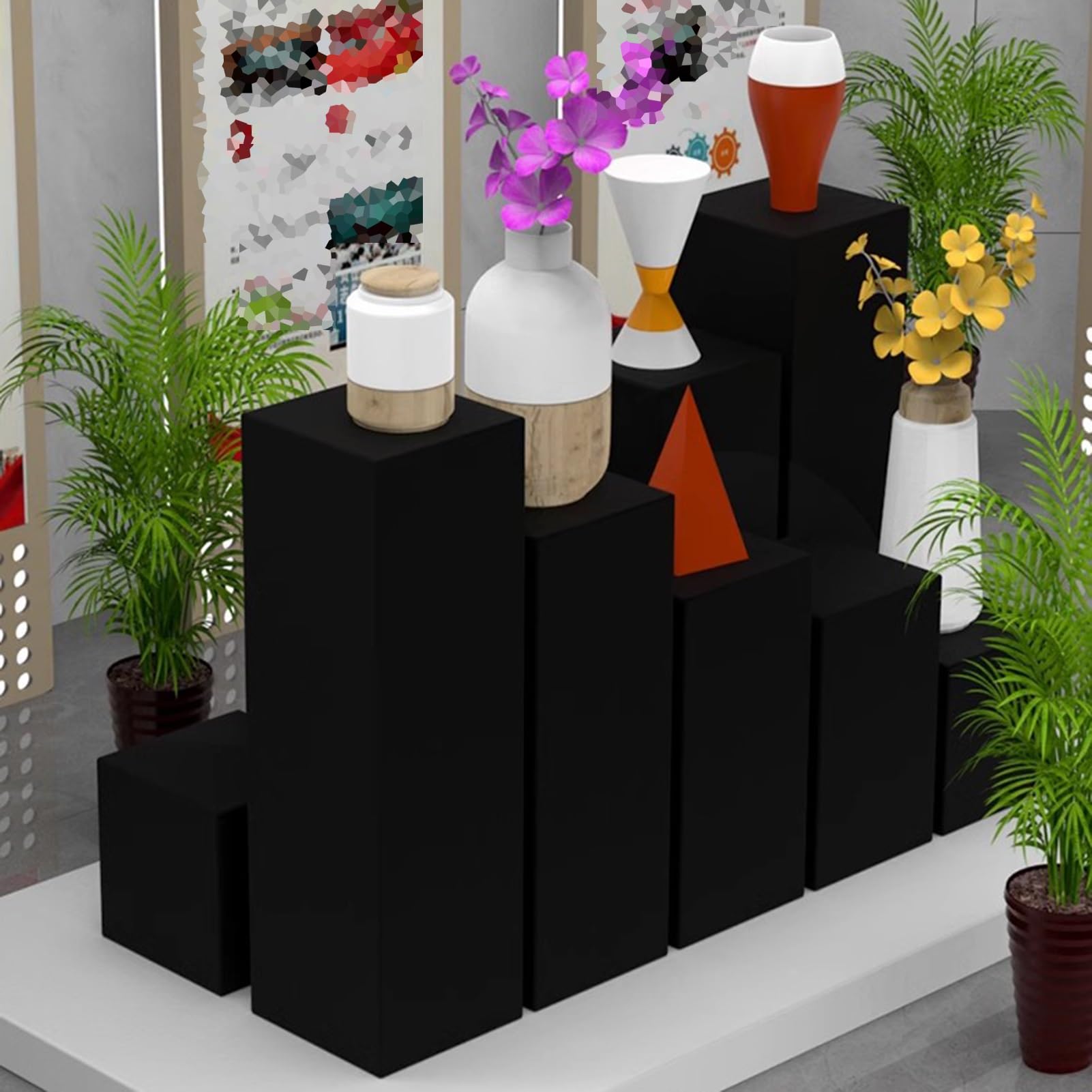 Noir Socles D'affichage, Accueil Mariage Fêtes Magasin De Vêtements Cube De Collection, Pilier De Décoration D'événement Présentoirs À Gâteaux De Fleurs, Mannequin Base De Plate-forme(30x30x30CM)