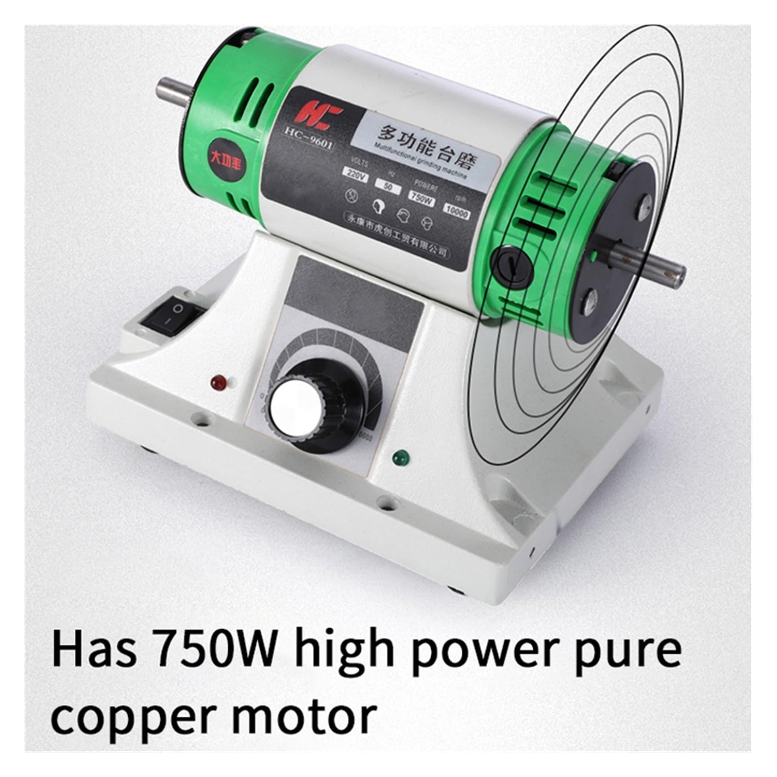 Esmeriladora de Banco, Máquina pulidora de banco eléctrico for joyería y gemas, pulidora de torno de escritorio, velocidad ajustable de 0 a 10000RPM, 750W, para moler, pulir y taladrar(Groen)