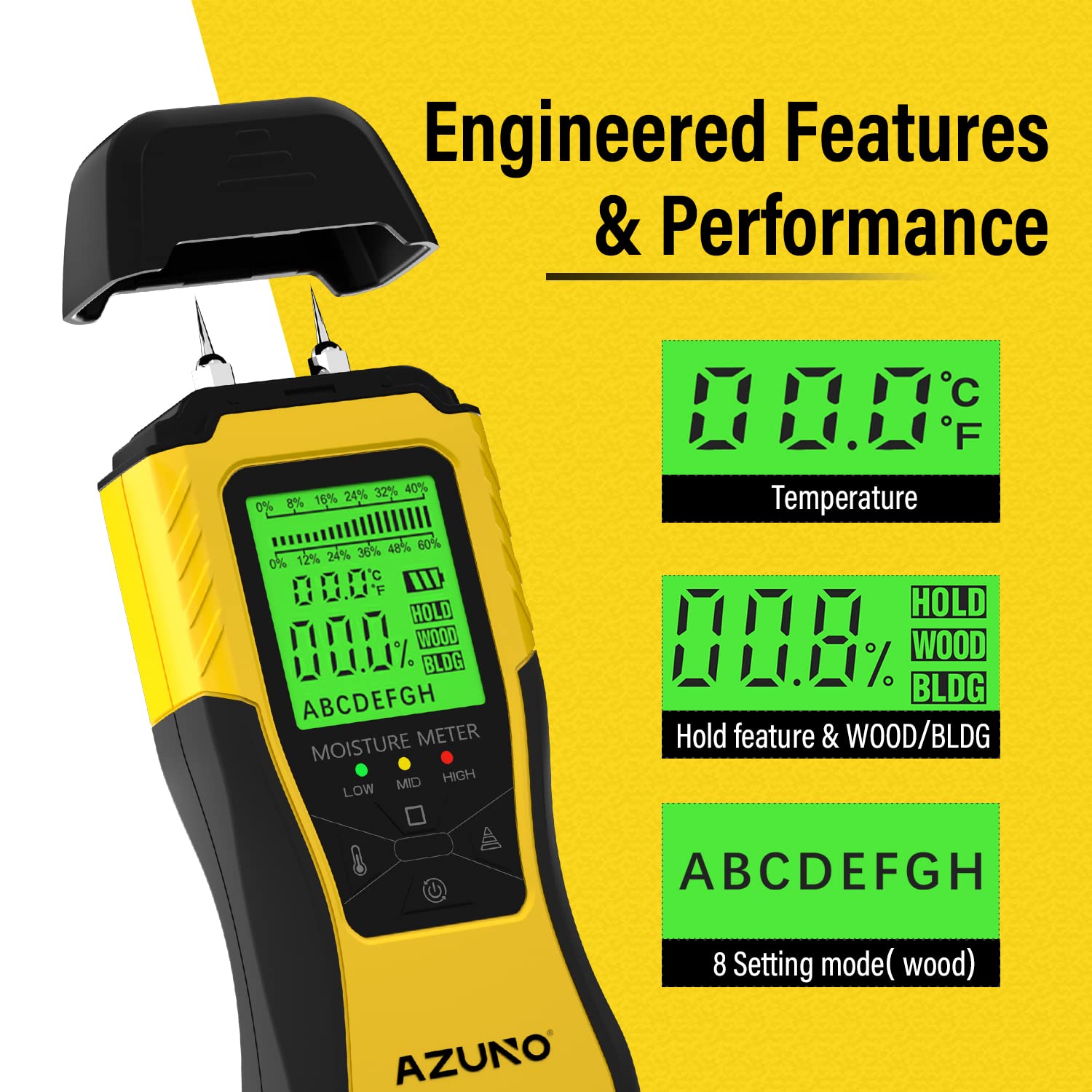 Buy AZUNO Wood Moisture Meter, PinType Wood Humidity Detector with 8