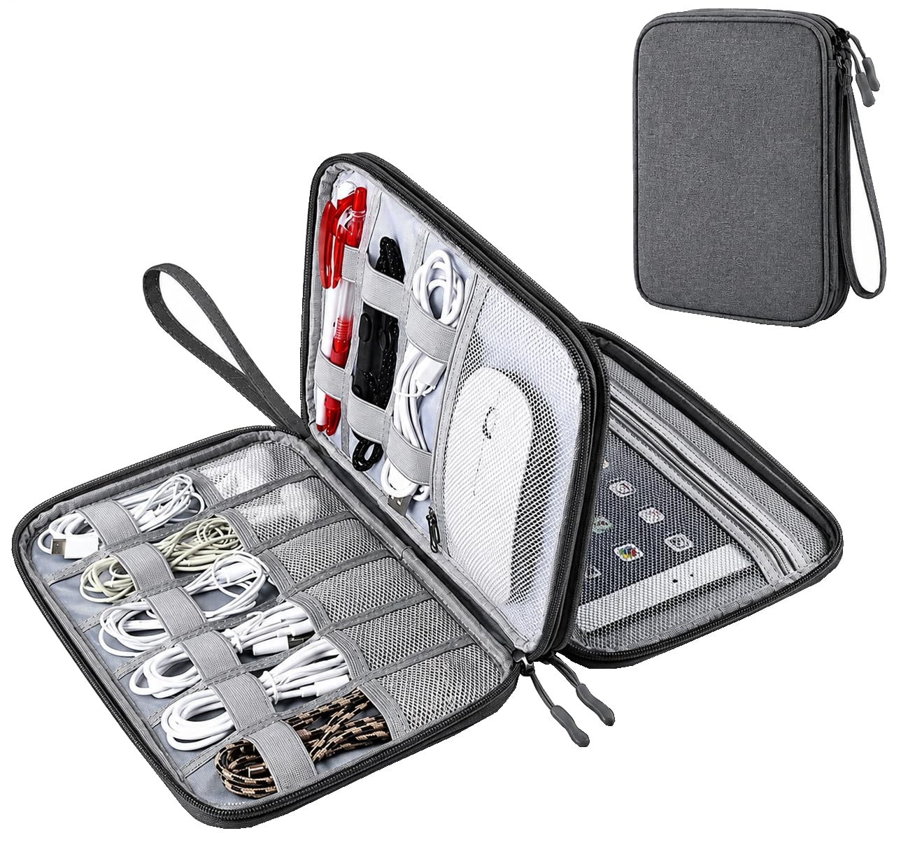 SaleOn Portable Storage Organizer for Cables Charger USB Earphones Power Bank Electronic Accessories Hard Disk & Digital Gadgets 2 Layer Tech Pouch Gadget Storage-image-16