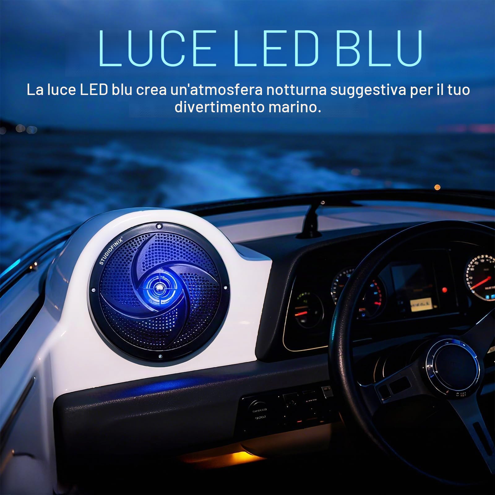 STUDIOFINIX 5,25" 160W Altoparlanti marini Bluetooth impermeabili, a 2 vie con luci LED e design sottile, per barca, camper, ATV, UTV, carrello da golf (1 coppia, Nero)