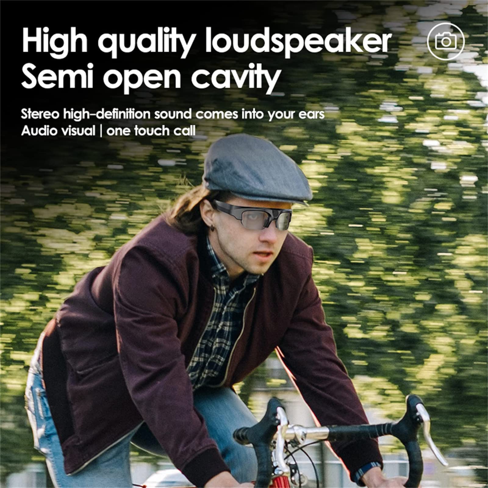 TsoLay Lunettes De Caméra Vidéo Intelligentes, Caméra HD avec Bluetooth, Lecture De Musique Et Appels, Enregistrement Vidéo 2K Et Photo 4K, pour Le Cyclisme, Le Ski