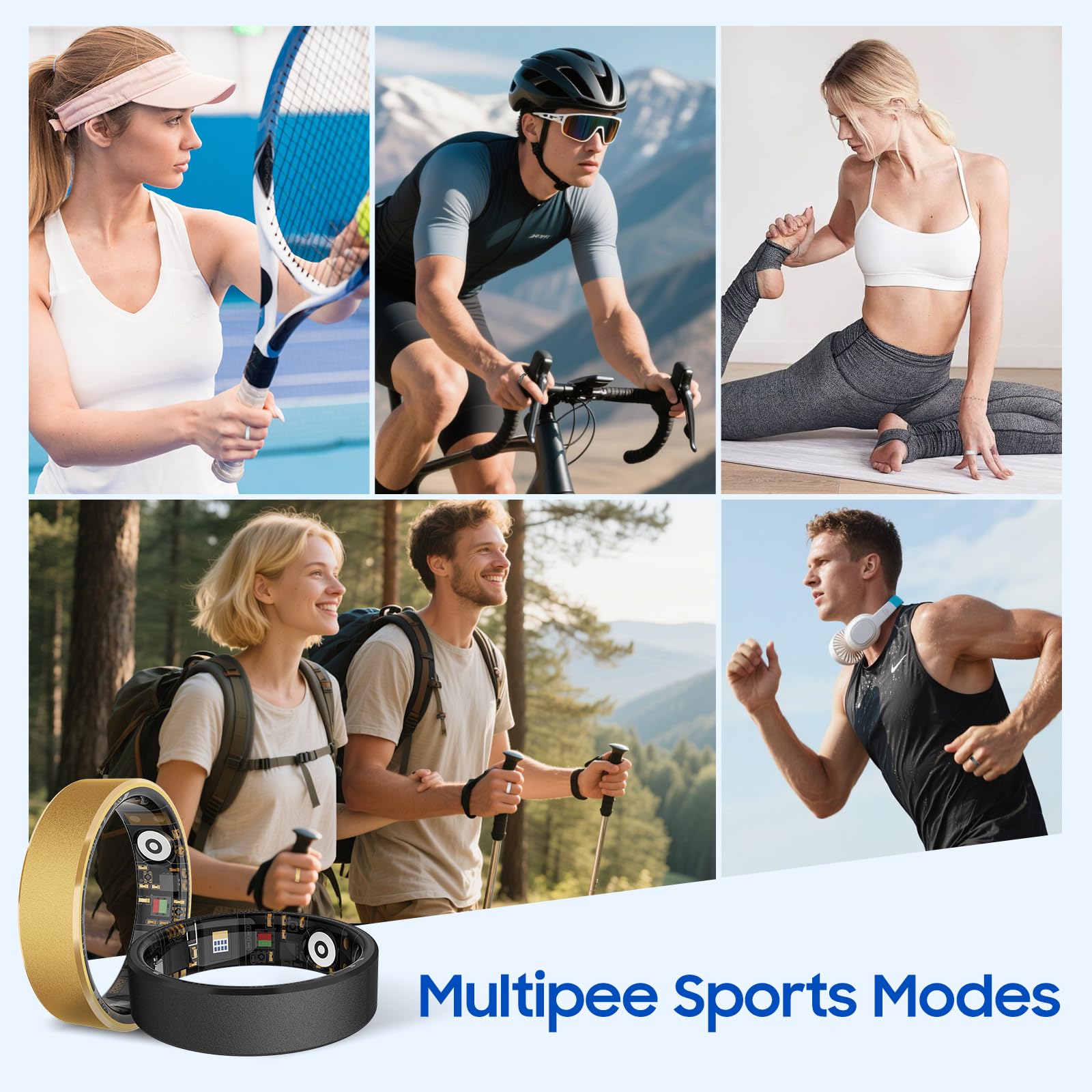 Smart Health Ring, Featuring Heart Rate, Stress and Sleep Monitoring Functions, Compatible with iPhone and Android, Waterproof Fitness Tracker for Women & Men, No Subscription Fee. (Gold, 9)