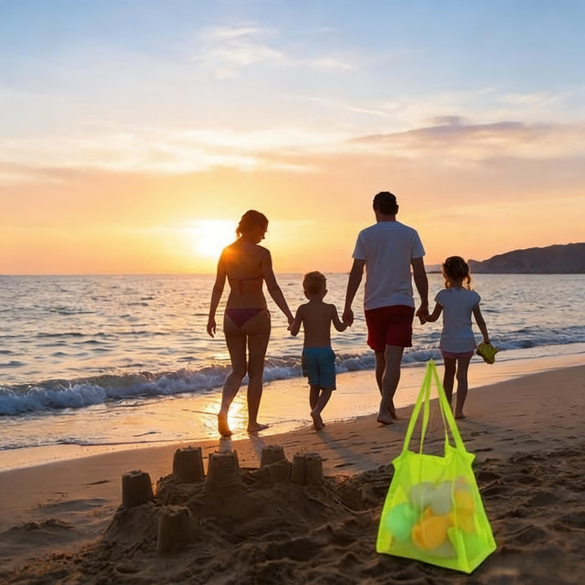 Juego de juguetes de arena 19 piezas, juguetes para la playa para niños - cubo plegable con pala de arena | Juguete de caja de arena con bolsa de malla para playa, viaje,regalo a partir de 3 (azul) — view 8