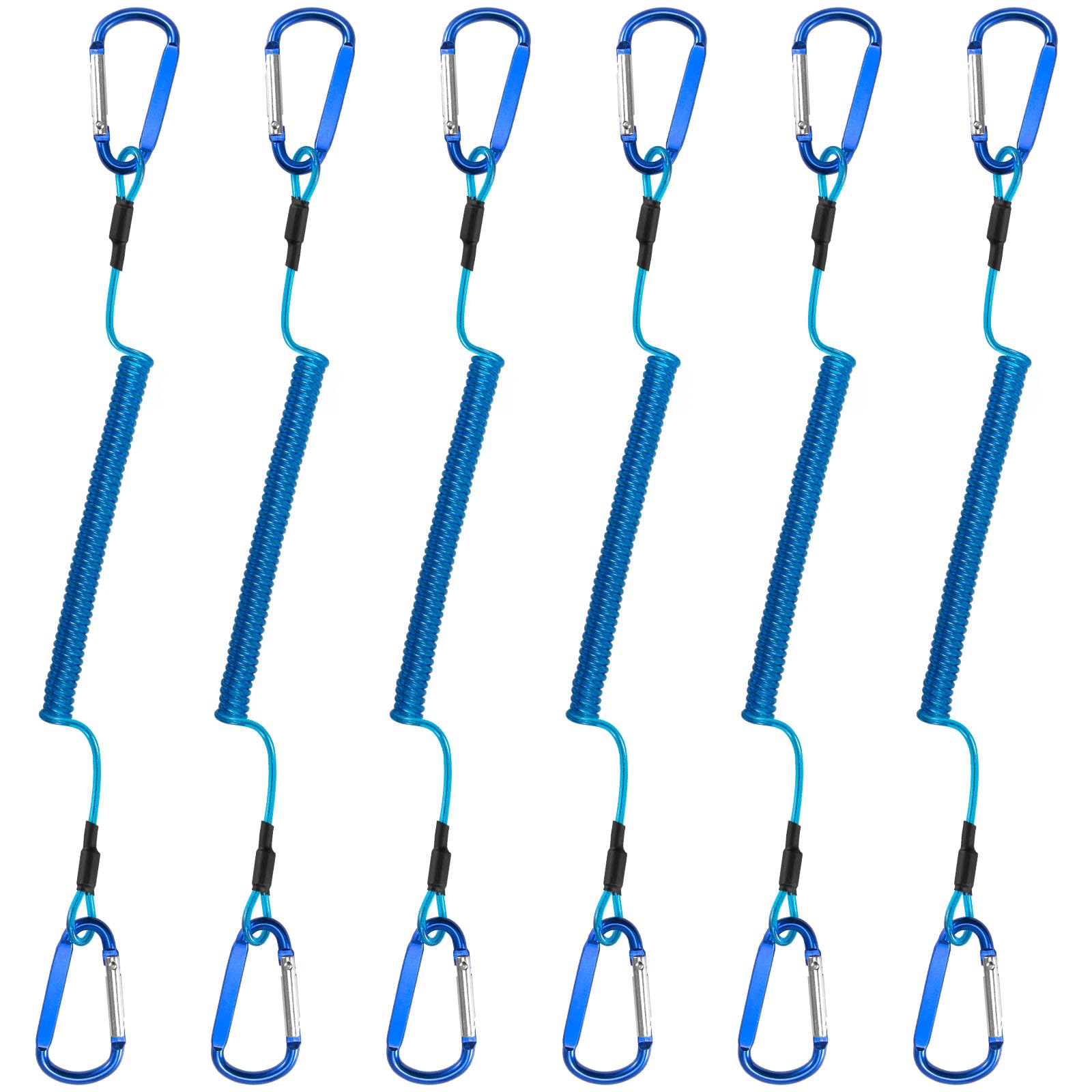 Alwonder 6-Pack Fishing Lanyards Tool Lanyards for Hand Tools, Retractable Tool Lanyard Steel Wire Coiled Ropes Safety Tether Fly Fishing Lanyard for Pliers Scissors Fishing Gear Blue 47.2IN