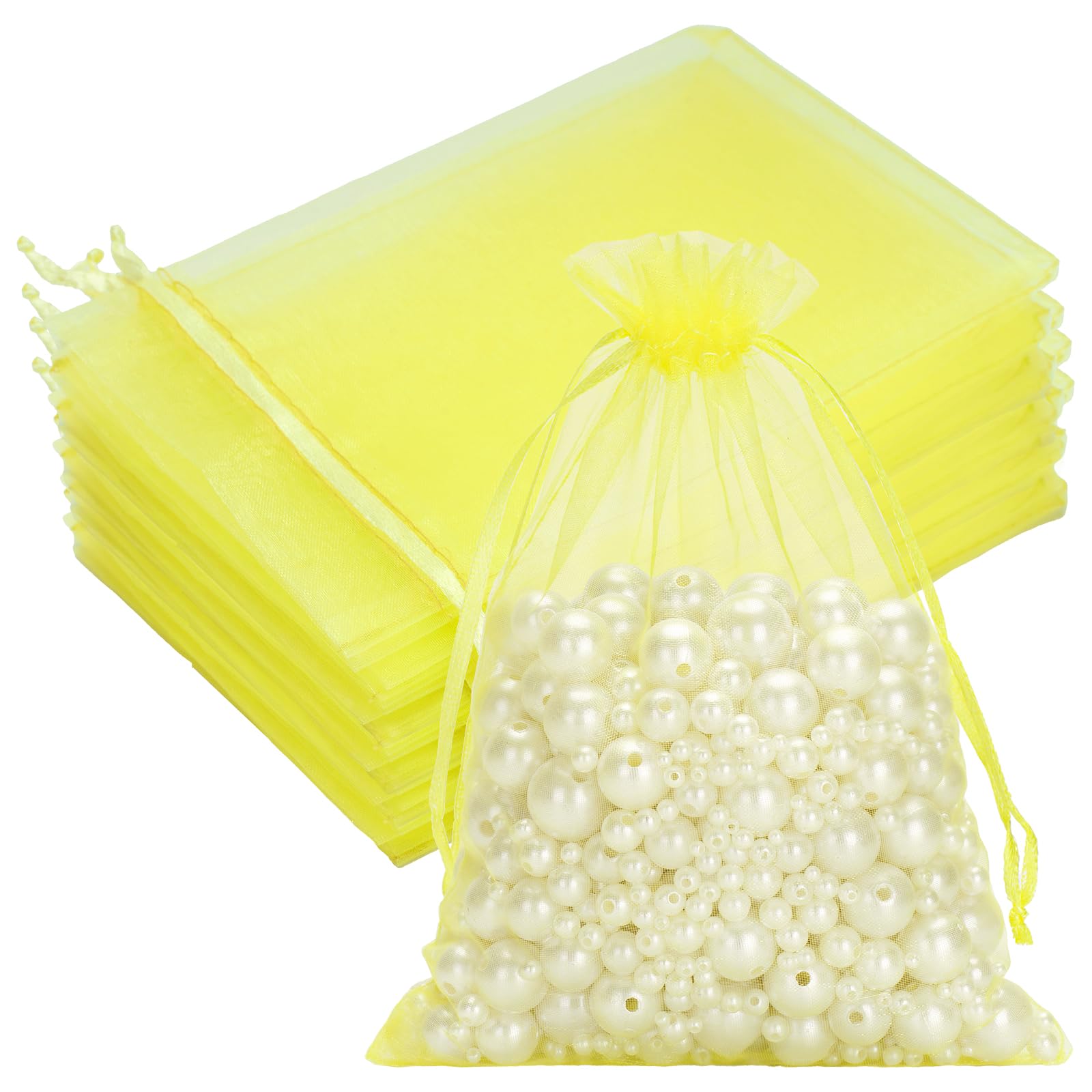 G2PLUS Zitronengelb Organzasäckchen Groß 13x18cm: 50 Stück Geschenk Organzabeutel, Organza-Beutelchen mit Kordelzug Sie als Hochzeit Bonbonsbeutel,Schmuckbeutel