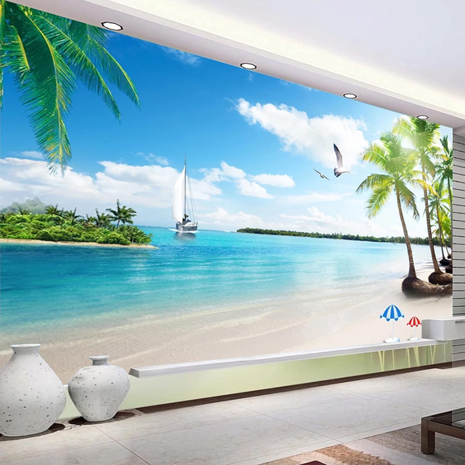 Paysage de plage en papier peint photo 3D pour café et restaurant