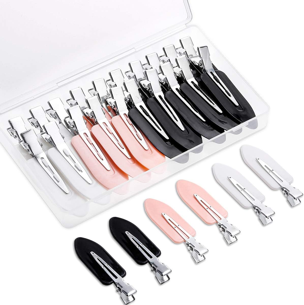 Kiiwah 20pcs No Bend Hair Clips, No Crease Curl Pin Clips Creaseless Hair Clips with Storage Box for Girls Women Make Up Hair Styling (Pink, White, Black)
