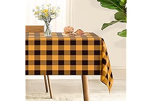 Softalker 54 x 108 Inch Black and Orange Gingham Checkered Tablecloth