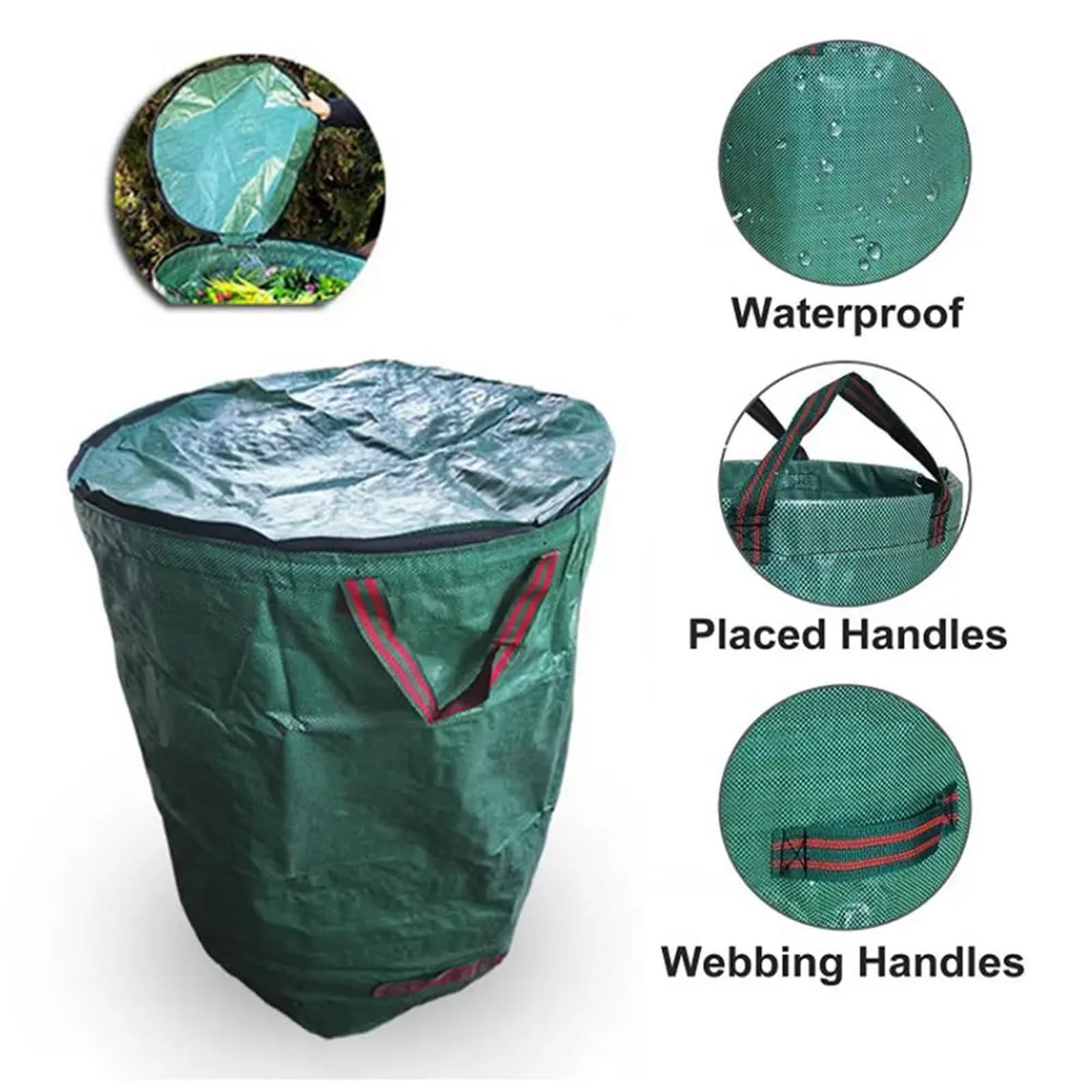 5 pz 272/300L Riutilizzabili Sacchetti for Rifiuti Da Giardino Foglia Di Stoccaggio Contenitore Della Spazzatura Sacco for Immondizia Resistente Con Coperchio Per Foglie Rifiuti(300 L)