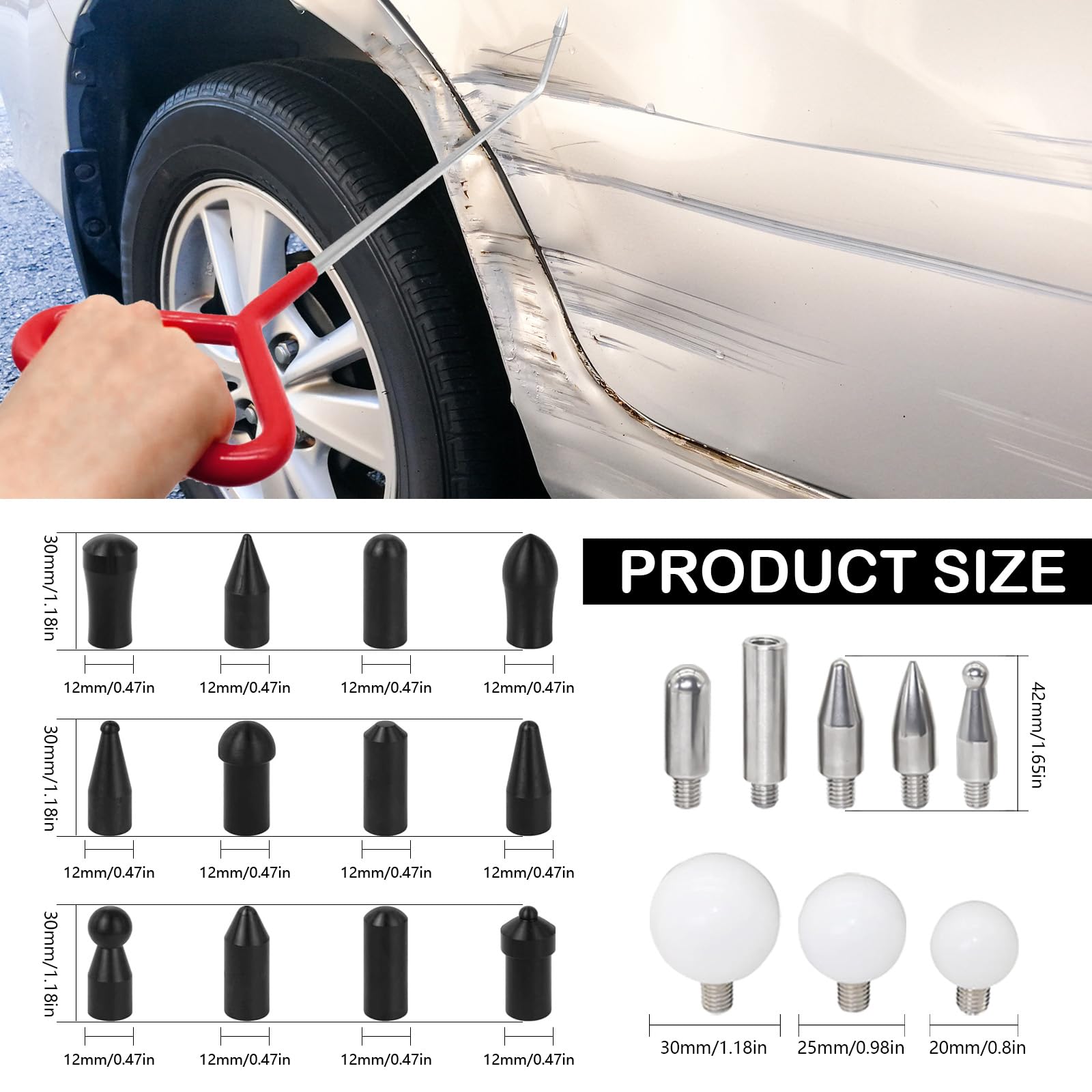 Kit de Eliminación de Abolladuras, Dent Repair Kit Herramientas con Cabezal de Punzón Herramientas de Reparación de Abolladuras sin Pintura