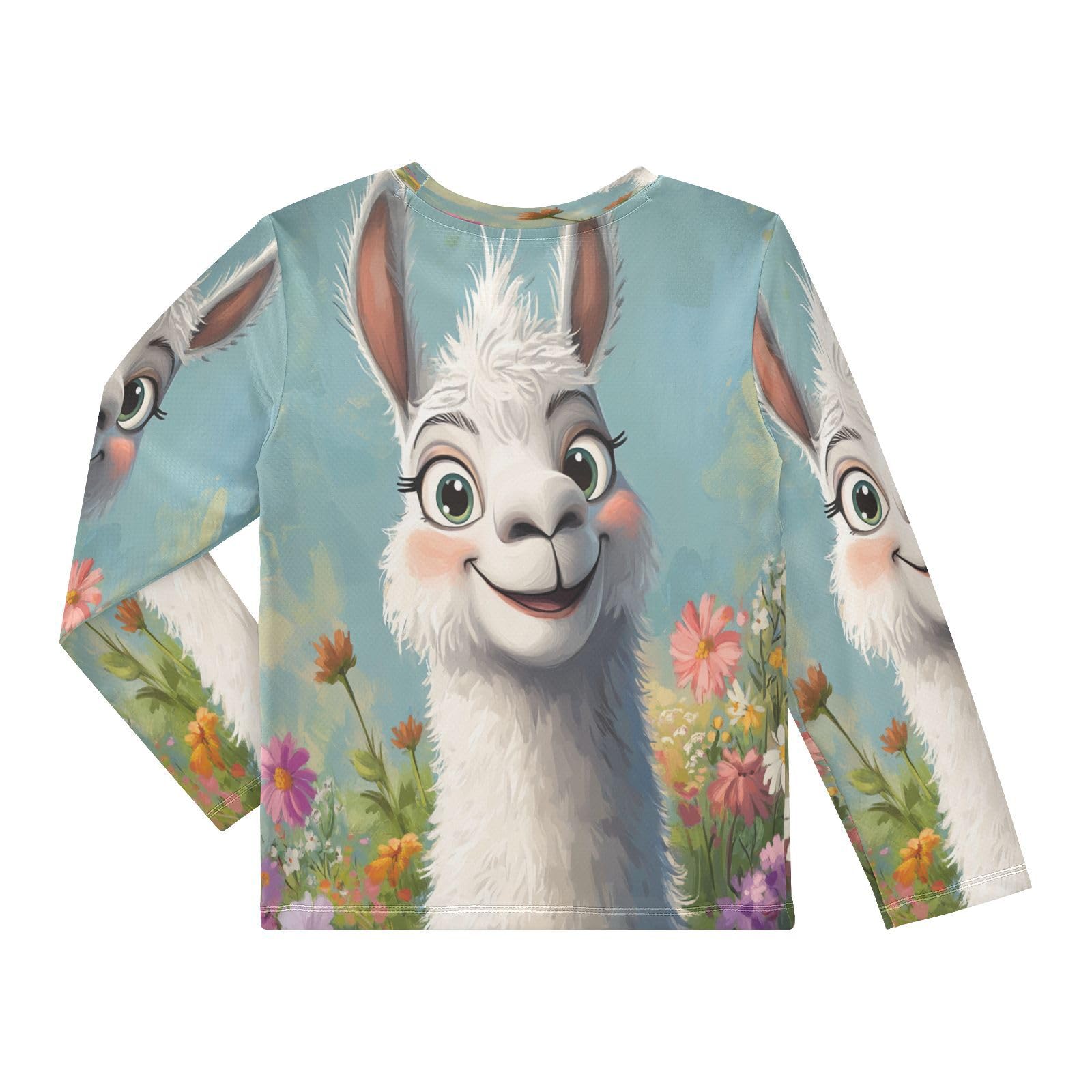 White Llama Flowers Boy's Rash Guard Swim Shirt Long Sleeve Sun Shirt for Kids Toddlers UPF50+ 3T