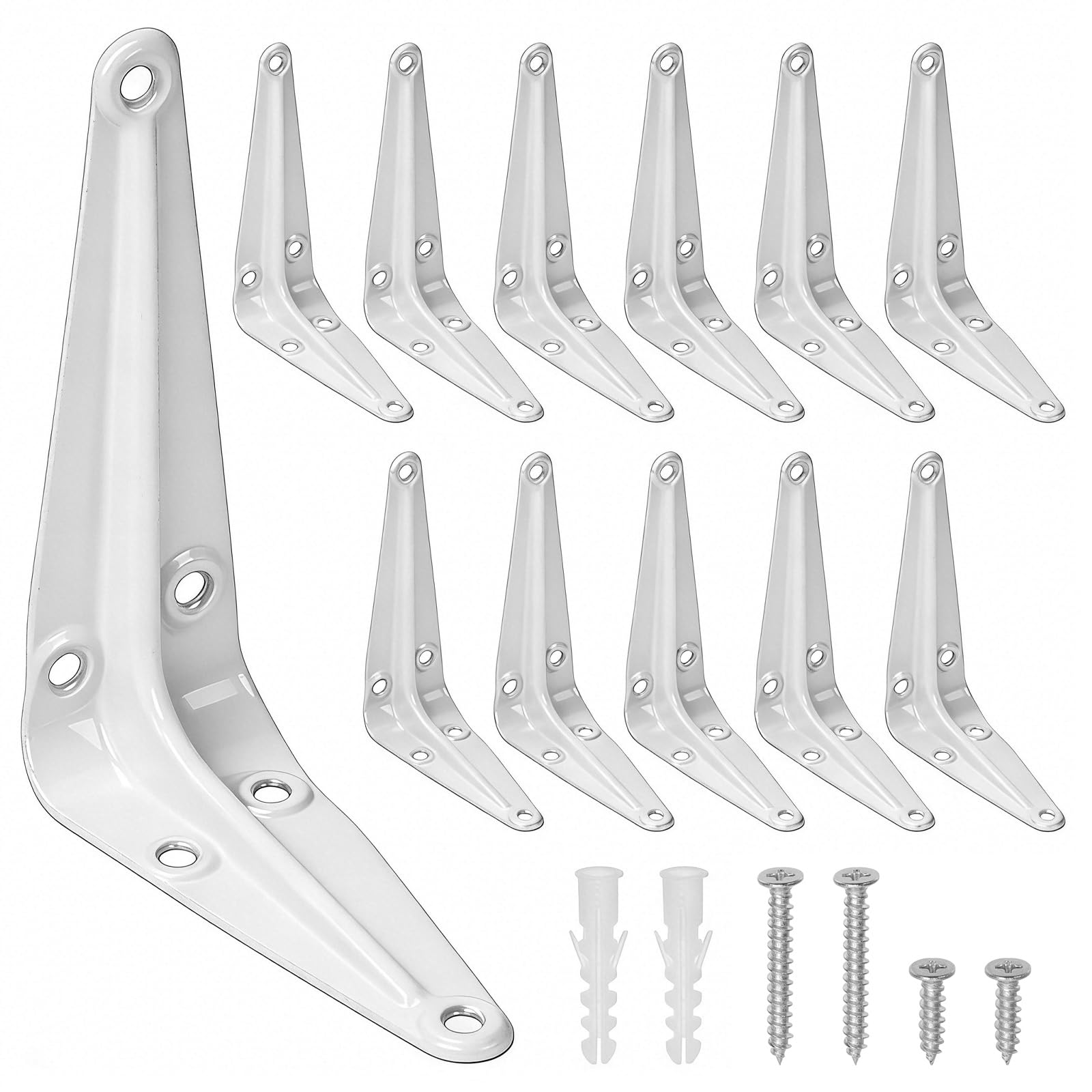 Glarks 12pcs 70x30x95mm Heavy Duty Wall Angel Corner Brace Shelving Brackets, Wall Angel Corner Brace with Mounting Screws, Thick White Steel Wall Mount Shelf Brackets