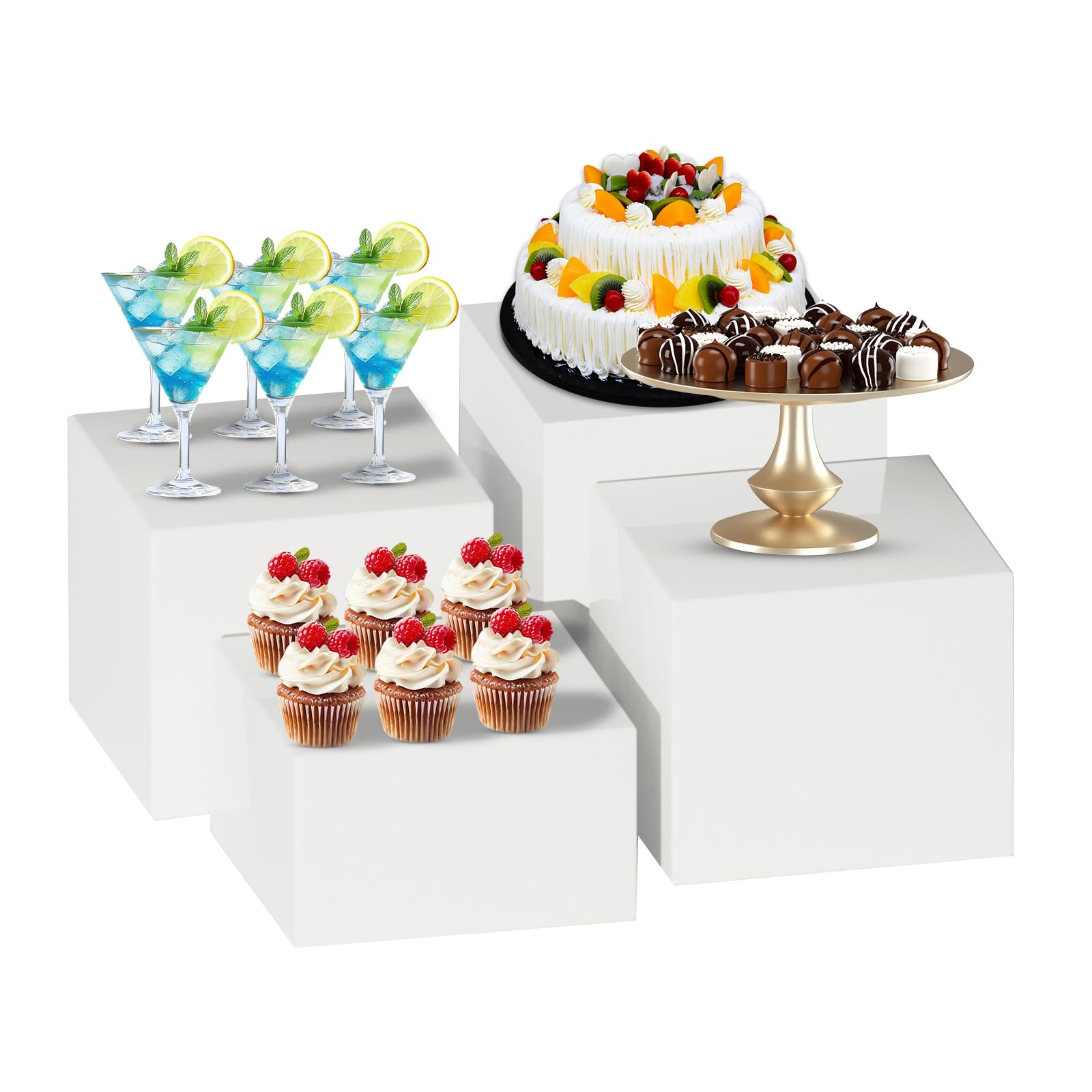 YOZAIUUI Buffet Risers and Stands: 4 Pcs Large Acrylic Food Display Stand Set for Catering Cake Dessert Jewelry for Party White (5"/6"/7"/8")