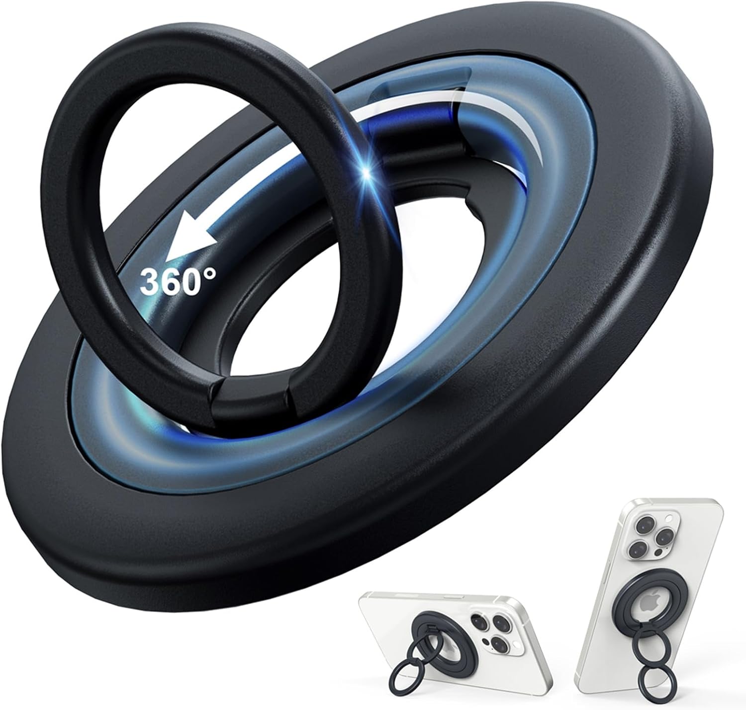 SUPERONE Magnetic Phone Grip for MagSafe Ring Holder, [2025 Upgraded Double Rings] Dual-Sided MagSafe Phone Grip, Cell Phone Kickstand with 360° Magnetic Stand for iPhone 16/15/14/13/12 Accessories