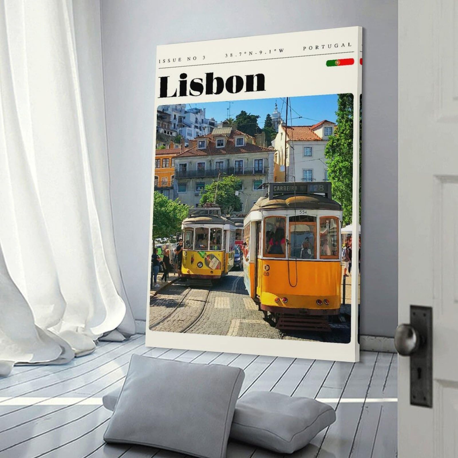 Junmoney Lisbon Portugal Travel Art Decorative Wall Artwork 08x12inch(20x30cm), for Living Room, Bedroom, Office Or Hallway, Decorative Artwork with Broad Appeal
