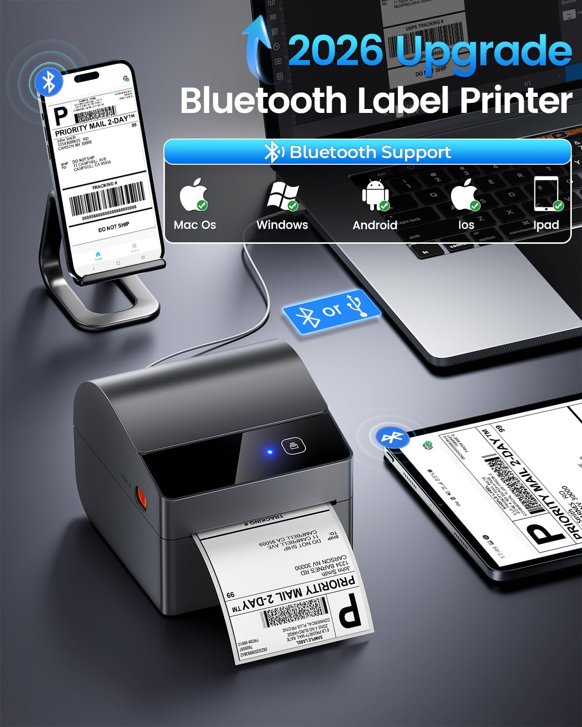 ASprink Bluetooth Shipping Label Printer 4x6, 2026 Upgraded Thermal Label Printer with Built-in Paper Bin, Thermal Printers for Small Business & Shipping Packages, Compatible with Amazon, Tiktok, USPS
