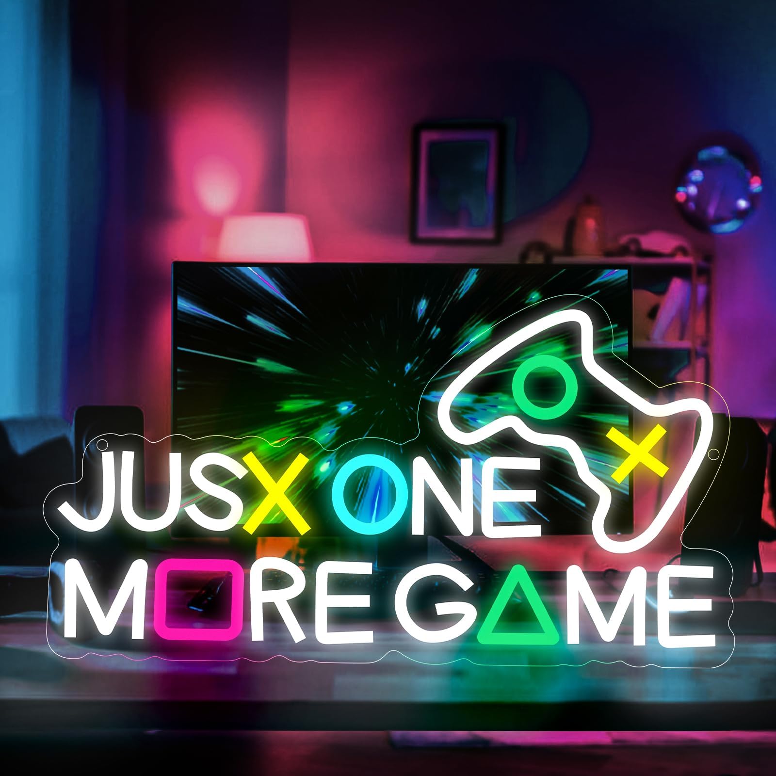 – LED Neon Sign USB-Powered Neon Light - Adjustable Brightness, Wall Hanging Decor for Bedroom, Game Room, Bar, Party (just one More Game)