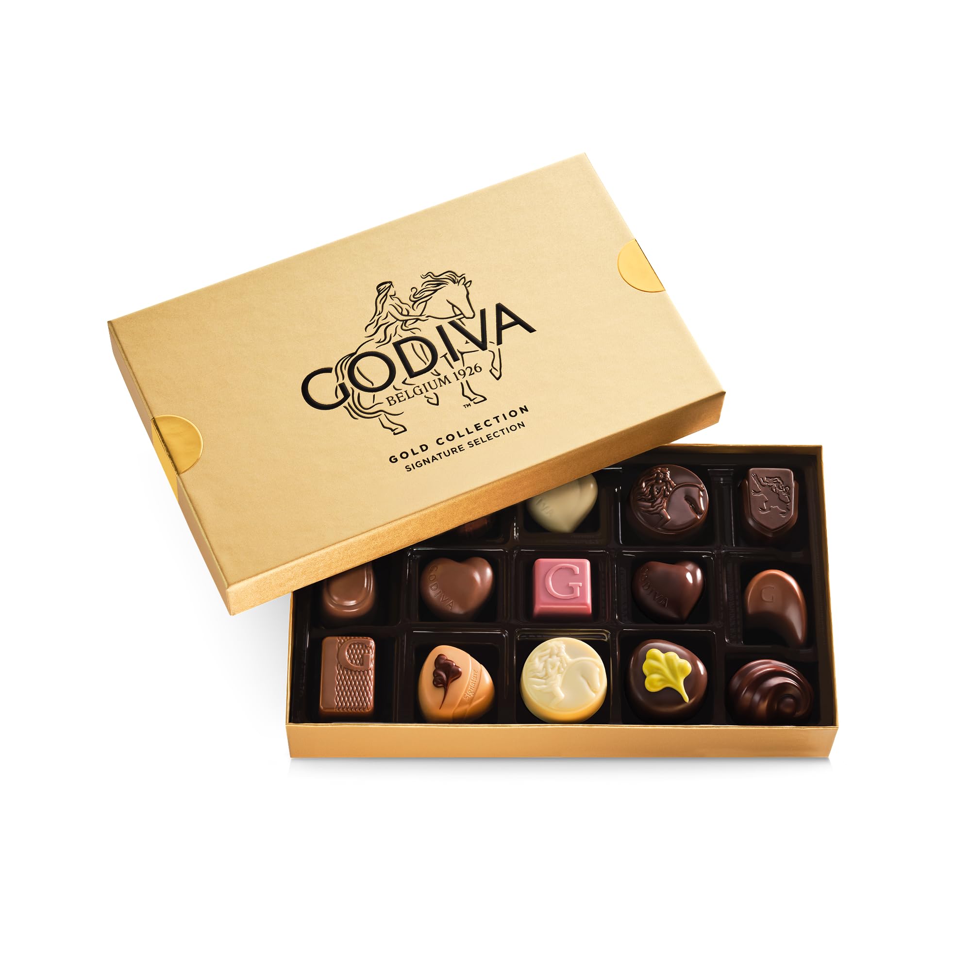 Godiva Gold Assorted Chocolate Gift Box, Belgian Dark and Milk Chocolates with Pralinés, Ganaches & Caramels, Gourmet Gift for Birthdays, Holidays, Non-GMO & Kosher, 15 Pc