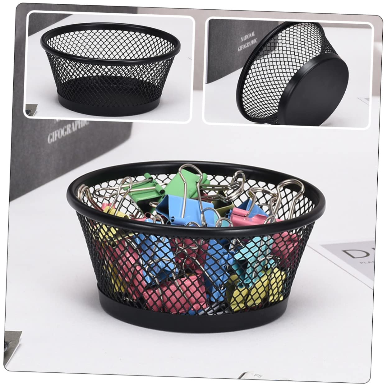 FUNOMOCYA Paperclip Holder Set Desk Organizer Mesh Clip Holder Black Office Supplies