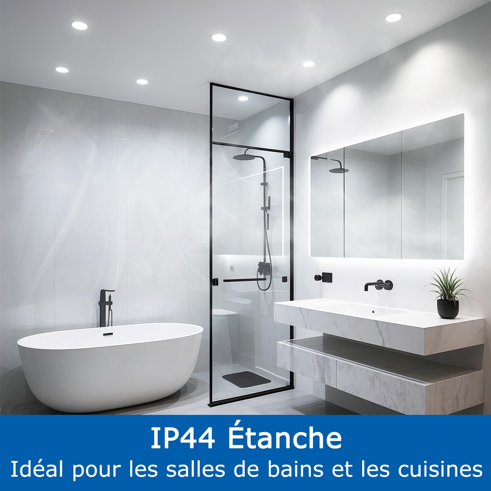 Spots LED Encastrable Salle de Bain 40 Pièces, Blanc Froid 6000K, IP44, 5W, 220V, Diamètre 90mm, Trou 68mm