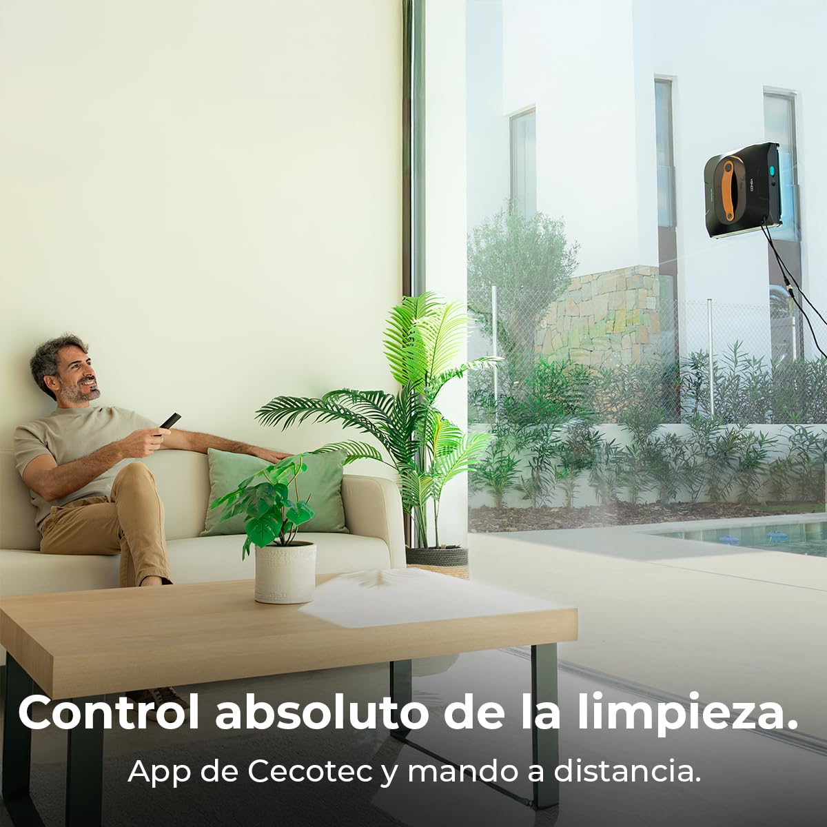 Cecotec Robot Limpiacristales con App y Mando Conga Windroid 1390 Double Spray Connected. 3 en 1, Pulveriza, Limpia y Seca, Doble Spray, 8 Modos, Radio Acción 7,5m, Cuerda de Seguridad, Kit Limpieza