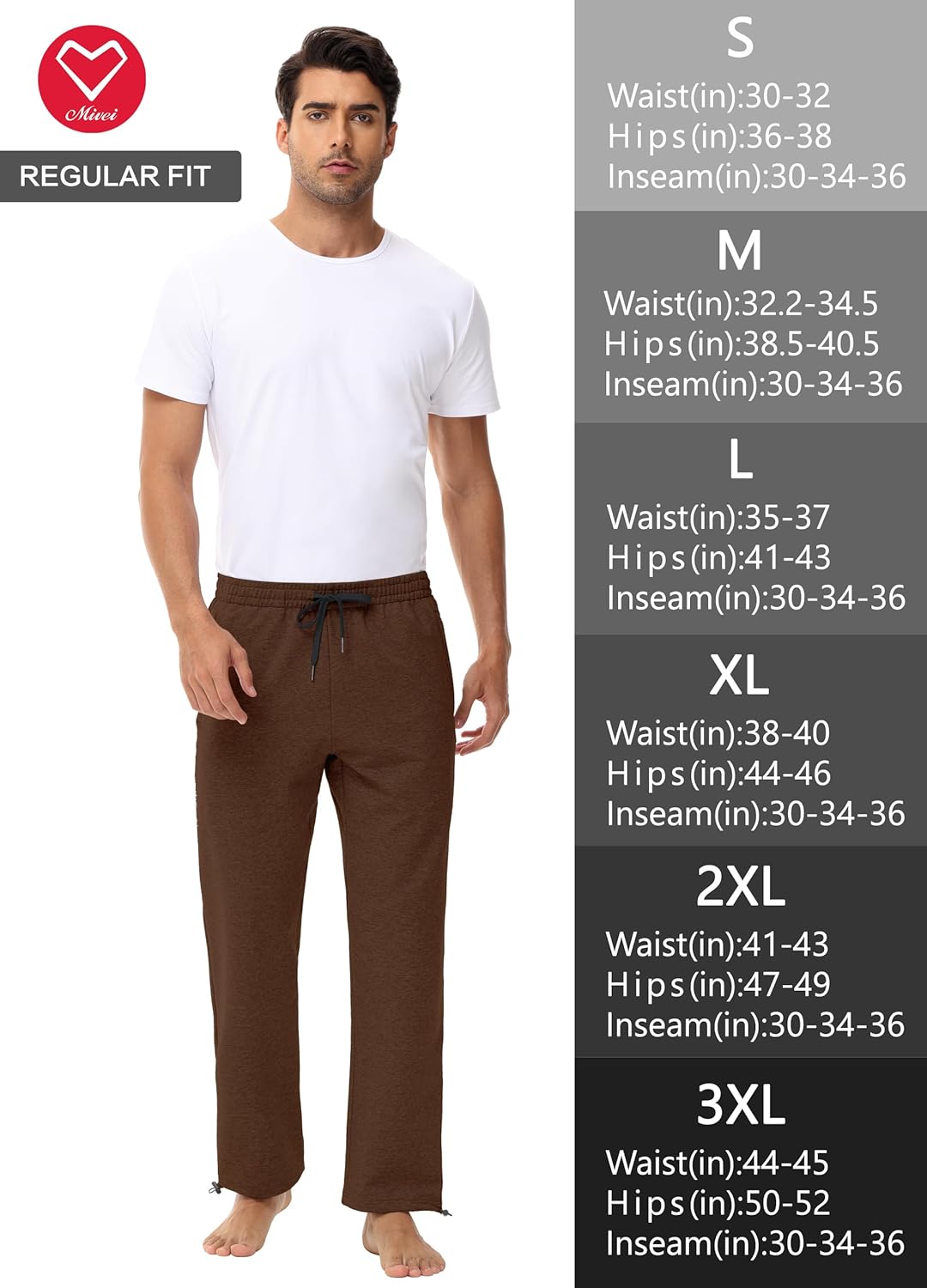 Men's 30" 34" 36" Cotton Yoga Sweatpants - Athletic Casual Lounge Open Bottom Straight Leg Loose Pants Zipper Pockets - Image 6