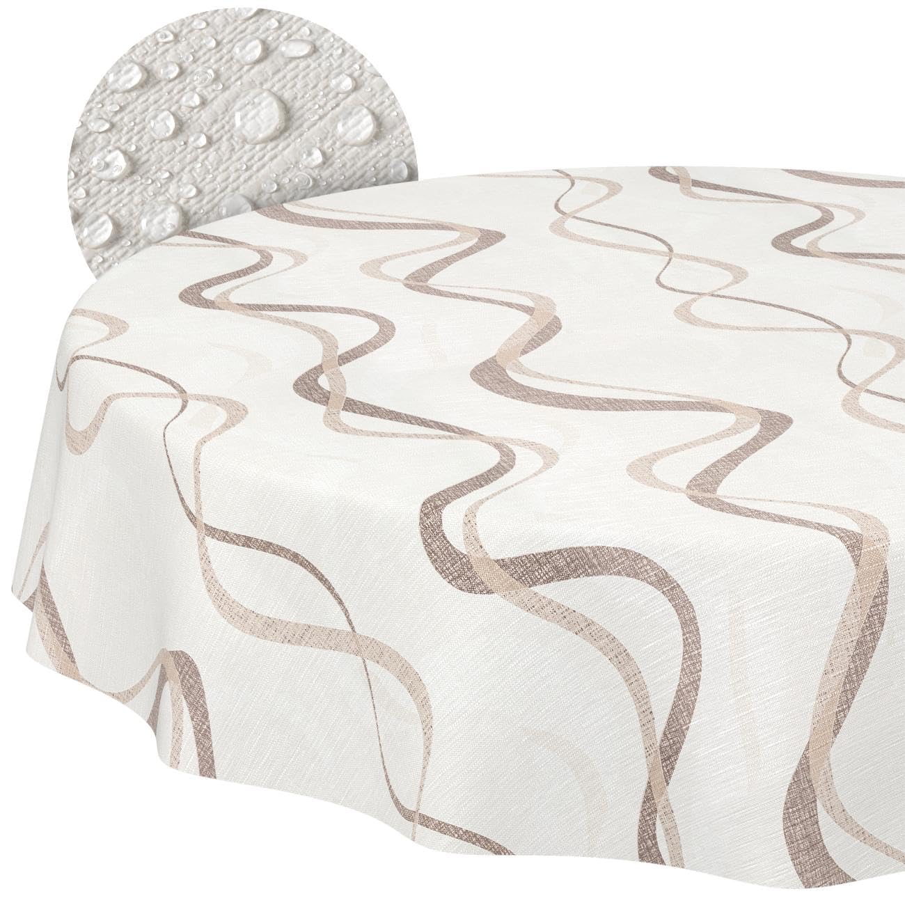 Nappe en toile cirée ronde 140 cm lavable à motif vagues pour table de jardin