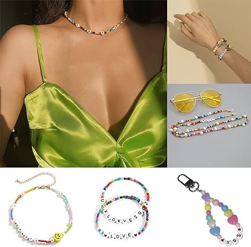 Miniatura 4 de 2220 cuentas de acrílico redondo blanco de 0.157 x 0.276 in con letras negras clasificadas del alfabeto, cuentas de corazón, cuentas de semillas de