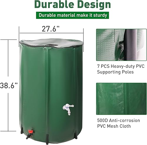 Miniatura 3 de Barril de lluvia de 100 galones, sistema de recolección de agua de lluvia plegable, colector de agua portátil con espita y puerto de desbordamiento,