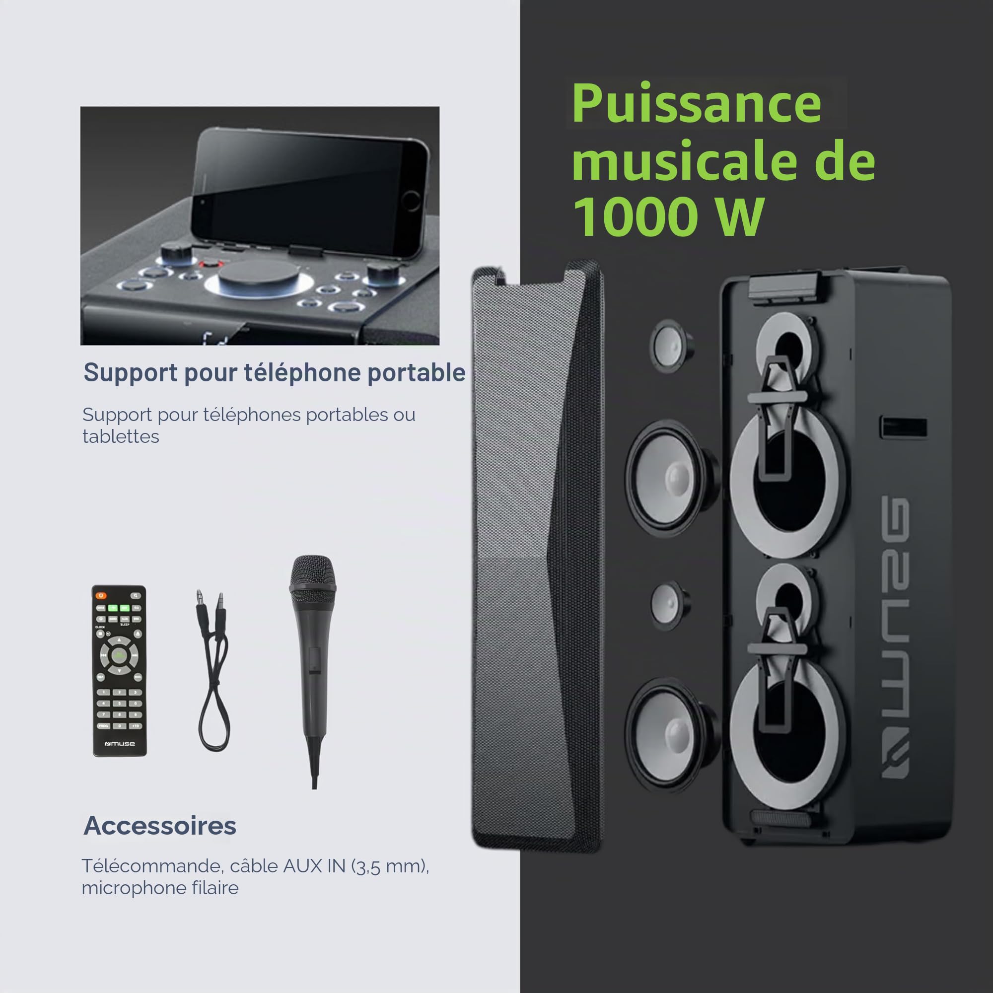 MUSE Chaîne HiFi M-1990 DJ - Bluetooth/NFC - 1000 W
