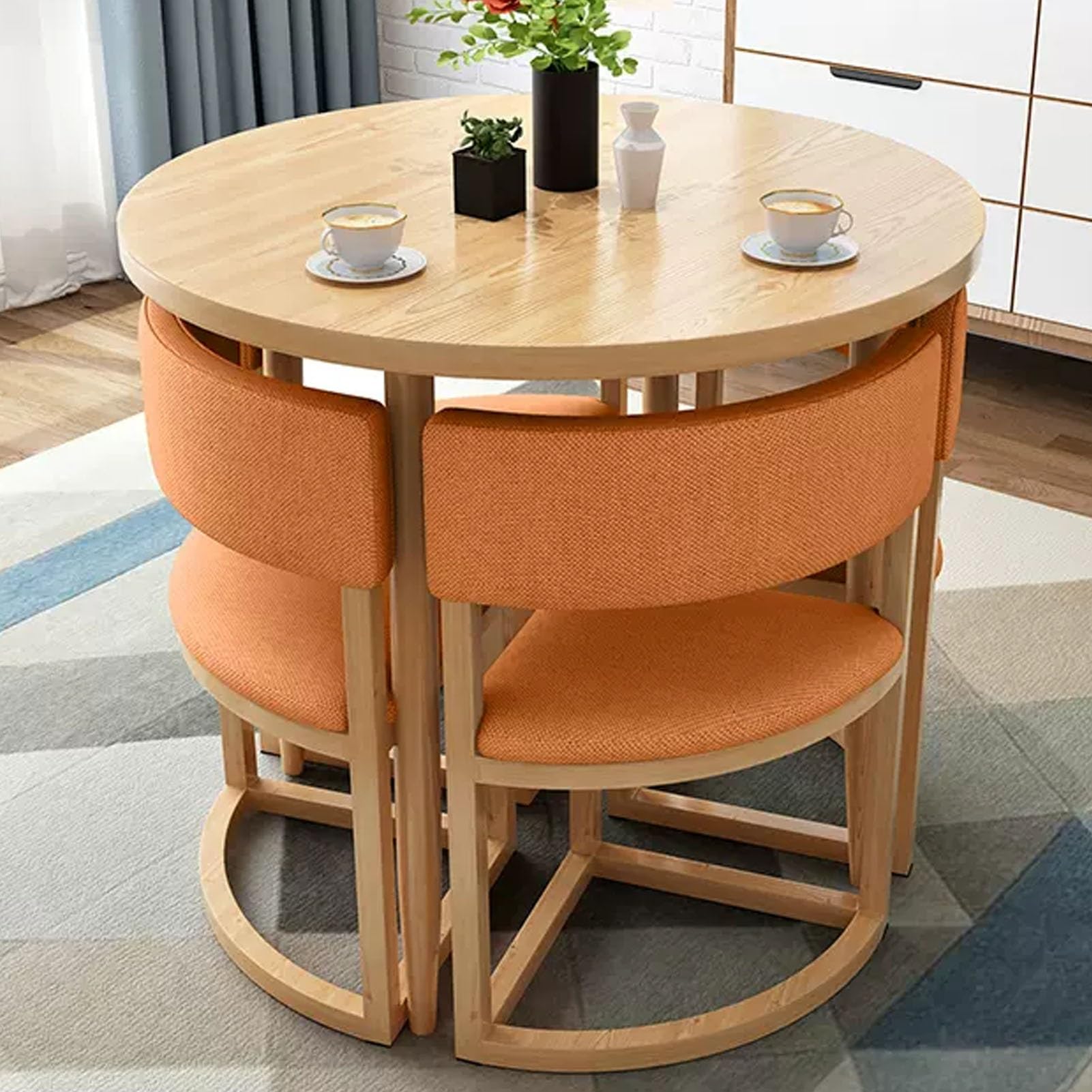ASerZenith Office Reception Round Table Set 31.5" Conference Table With 4 Chairs Compact Meeting Room Furniture Green Negotiation Table For Lounge & Small Spaces,Orange