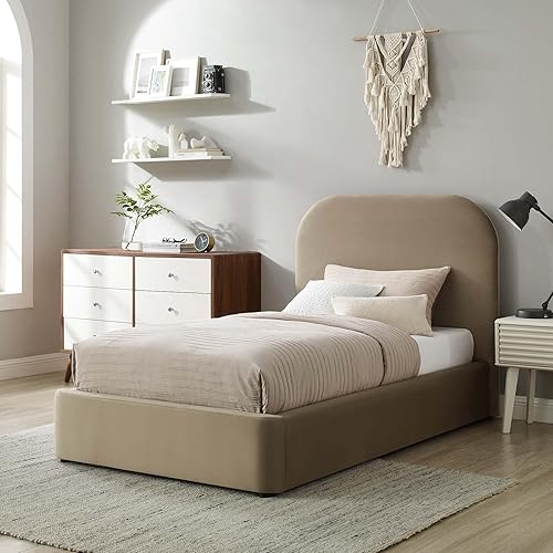 Miniatura 12 de Modway Keynote - Marco de cama moderno tamaño Queen con cabecera curva en forma de arco en Alabaster, tapizado en terciopelo de alto rendimiento,