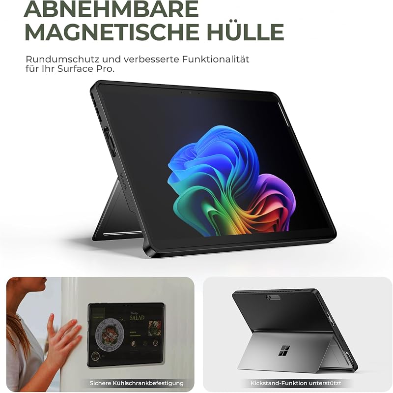 Husă Dexnor pentru Surface Pro 11, 10, 9 cu tastatură, suport magnetic flotant stil Magic, touchpad, iluminare de fundal și suport pentru stilou