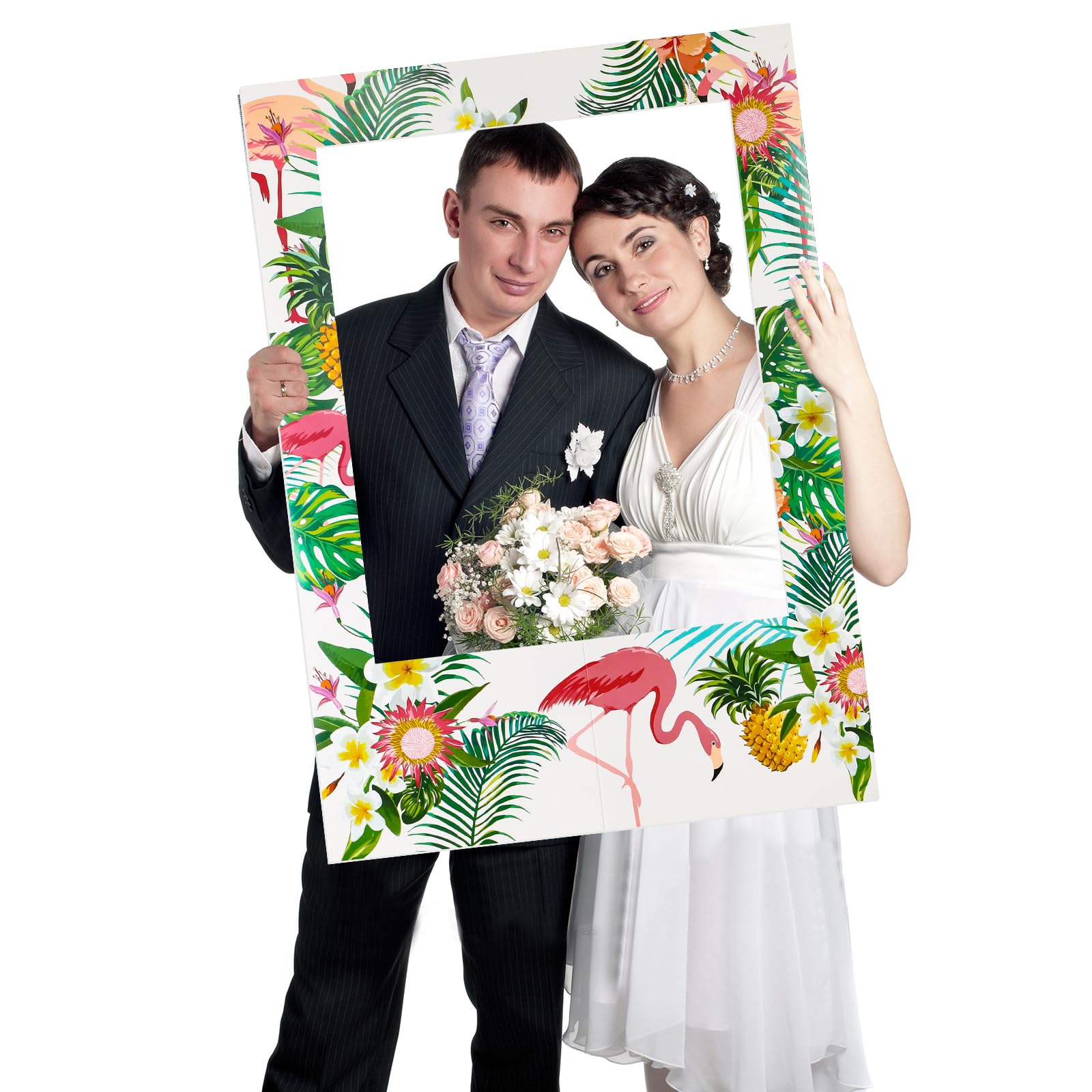 Relaxweex 13 accesorios para fotomatón de Luau, decoraciones de fiesta hawaiana, 12 pares de gafas hawaianas divertidas con temática de playa, 1 marco de fotos de flamenco de verano, suministros de