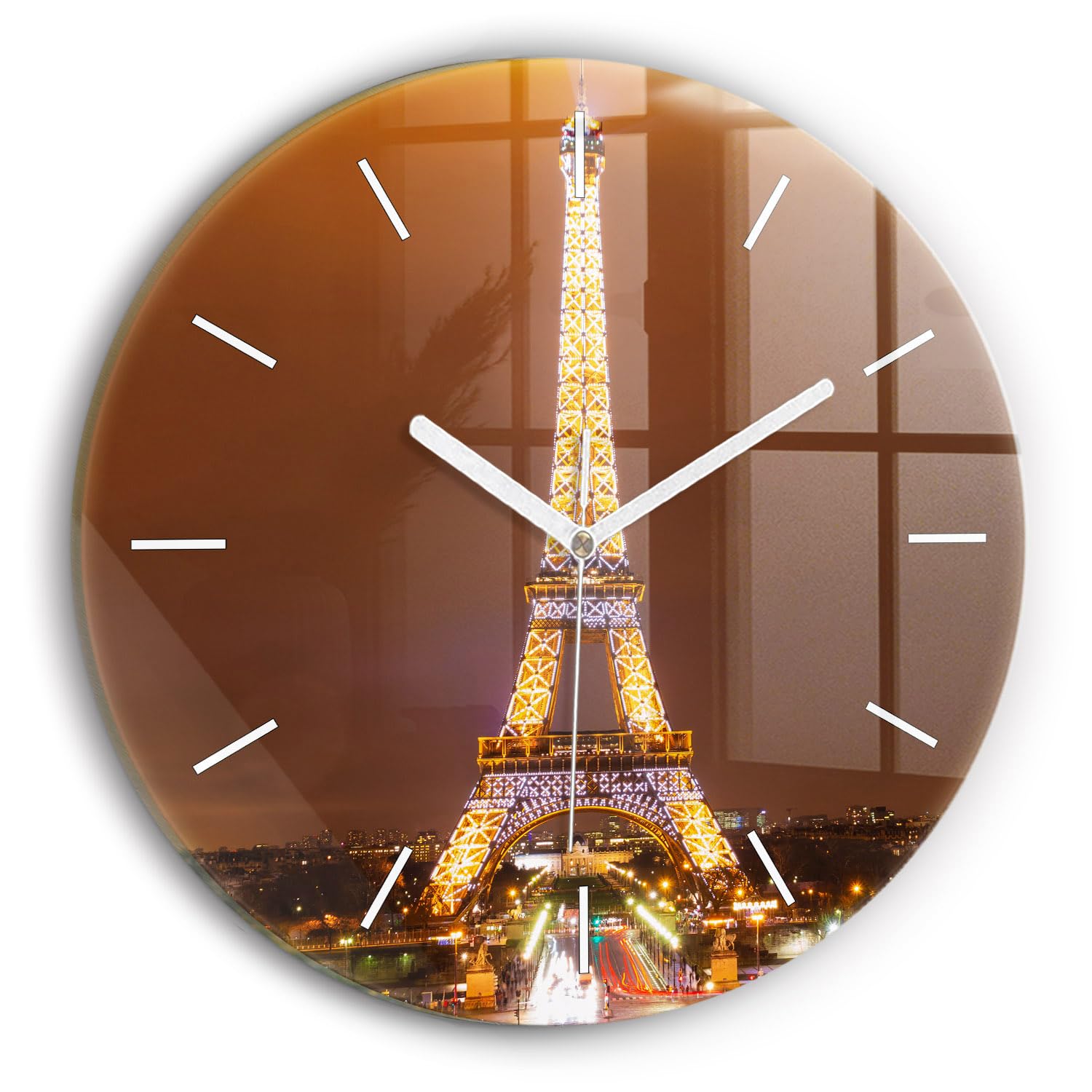 Horloge en Verre 30 cm Wallfluent Eiffel illuminée pour salon moderne