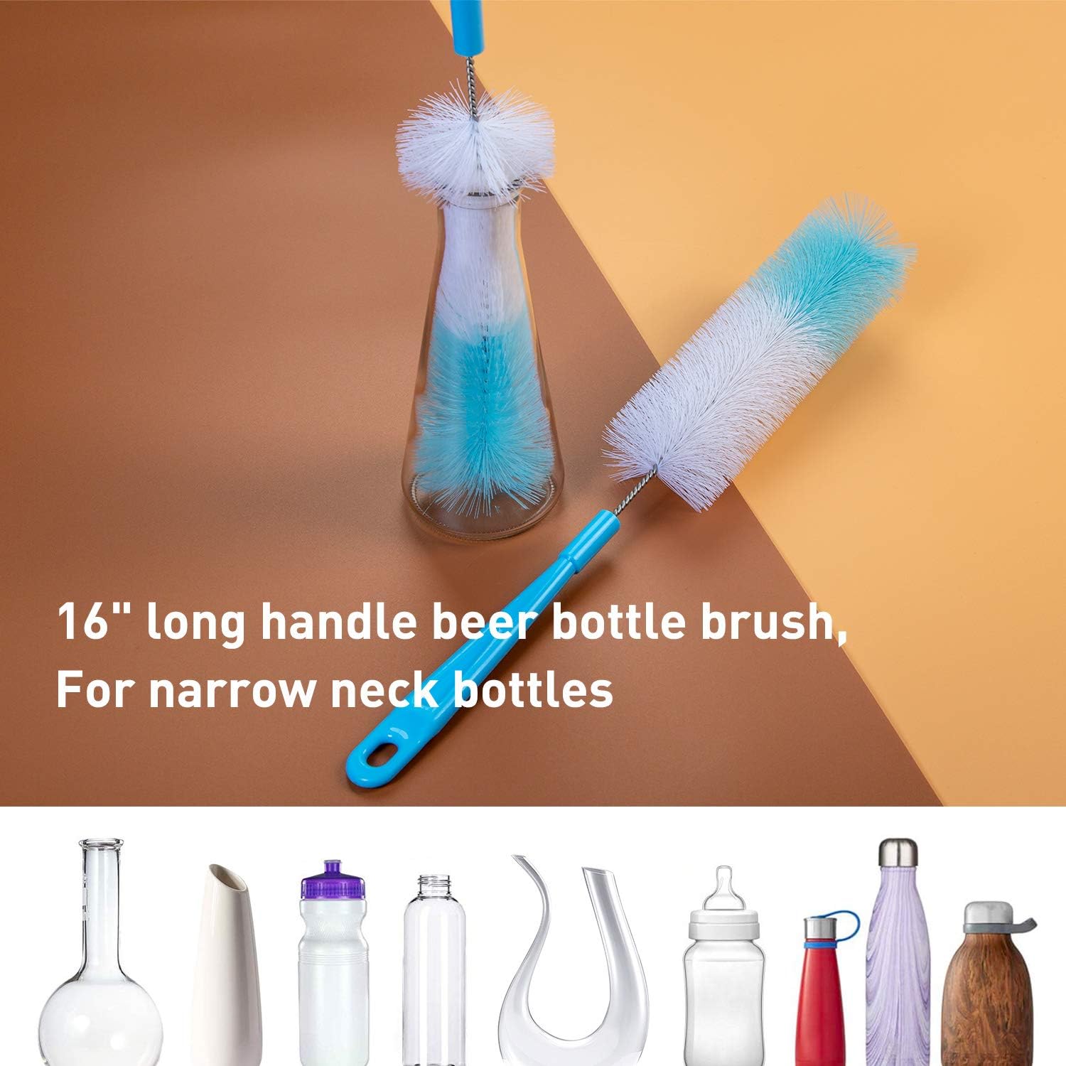 Holikme 5 Pack Bottle Brush Cleaning Set，Long Handle Bottle Cleaner for Washing Narrow Neck Beer Bottles, Wine Decanter, Narrow Cup，Pipes, Hydro Flask Tumbler, Sinks, Cup Cover，White : Health & Household